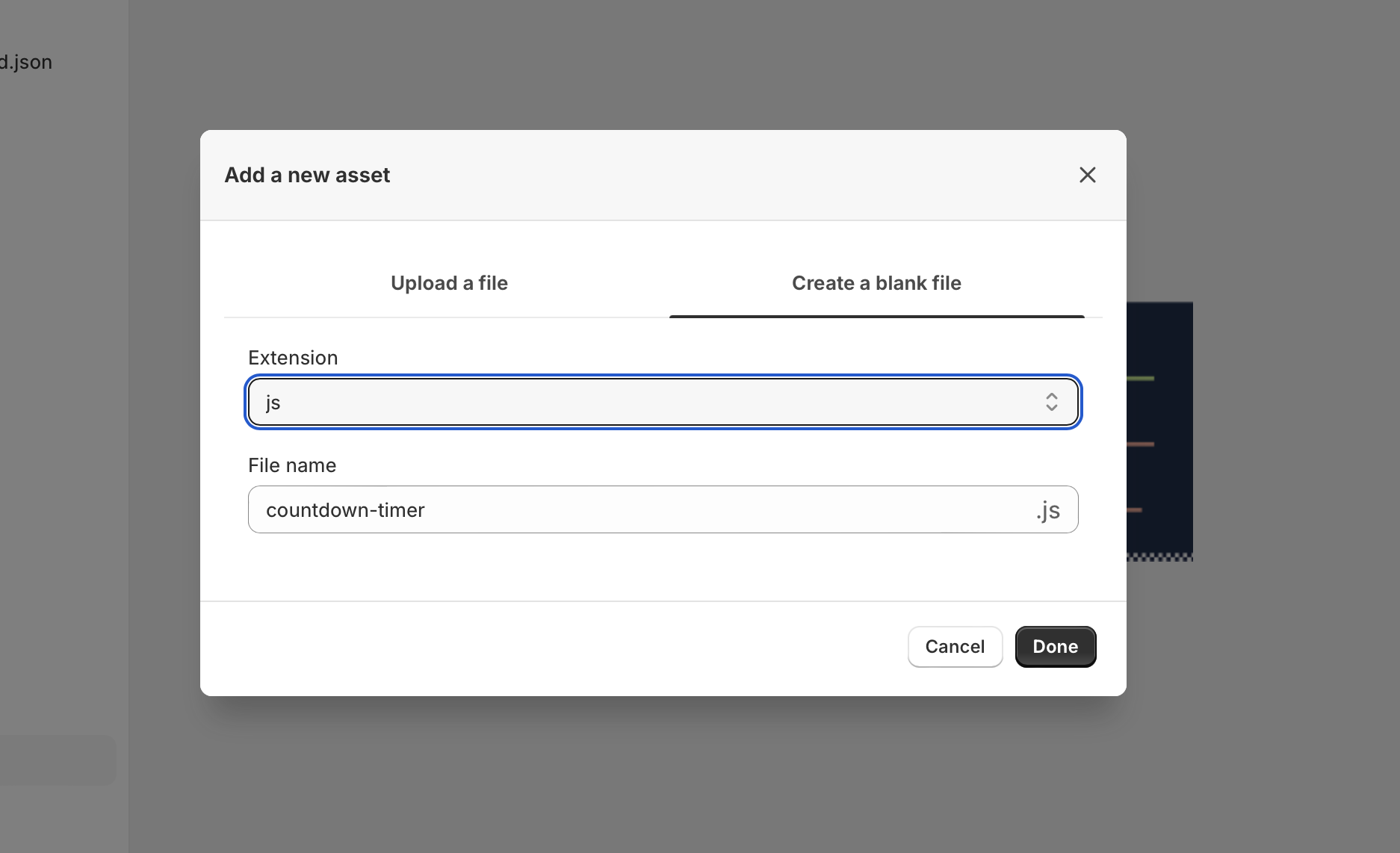 Creating a new JavaScript file in theme assets