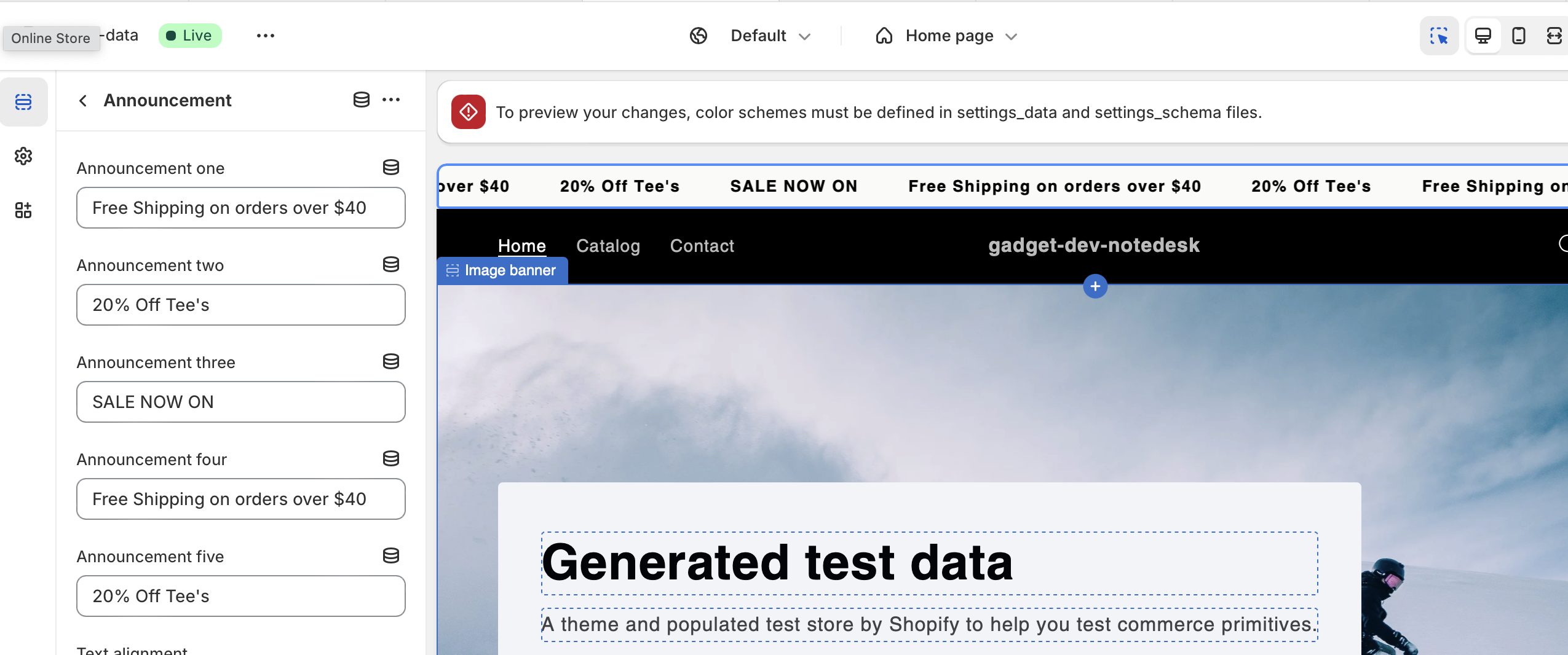 Customizing announcement bar in theme editor