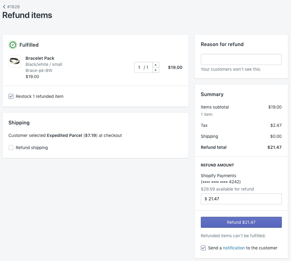 refunding a Shopify order