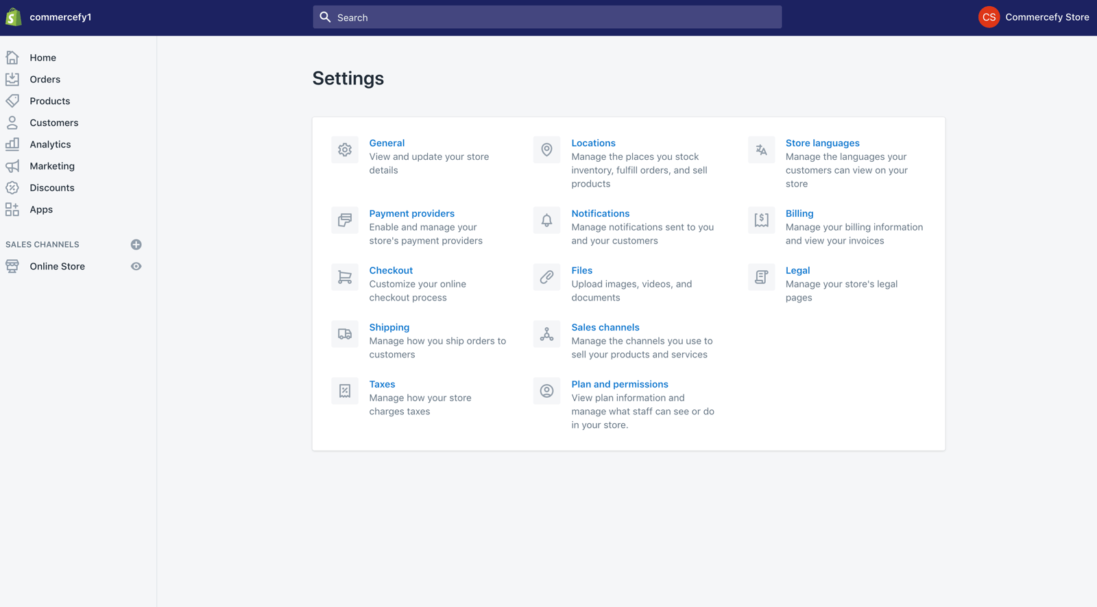 Shopify store settings