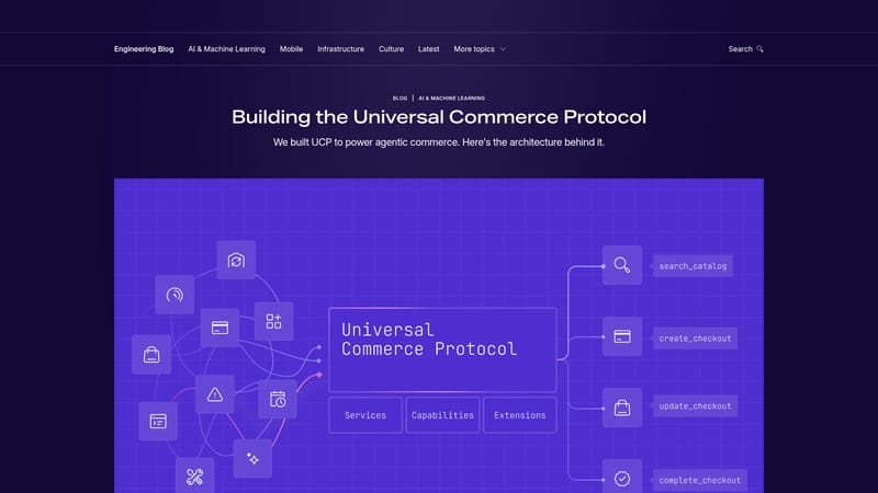 Captura de tela do artigo de engenharia da Shopify sobre o Universal Commerce Protocol