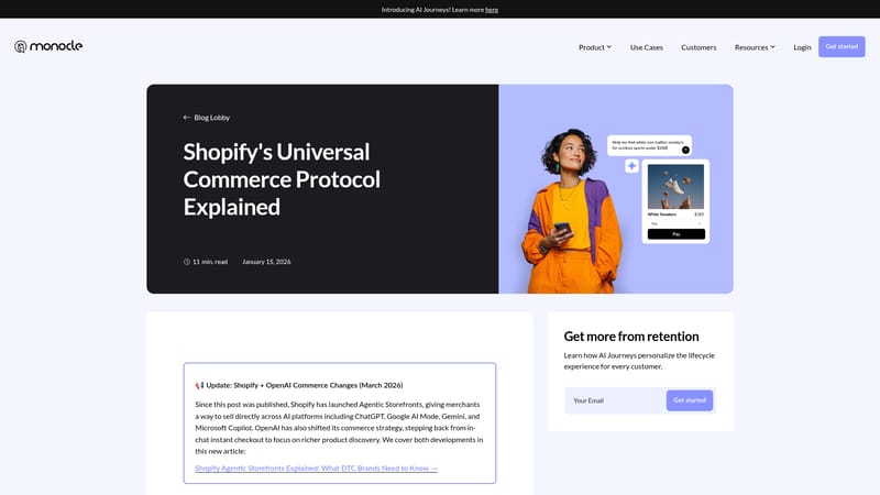 Captura de tela de artigo de concorrente explicando o Shopify Universal Commerce Protocol