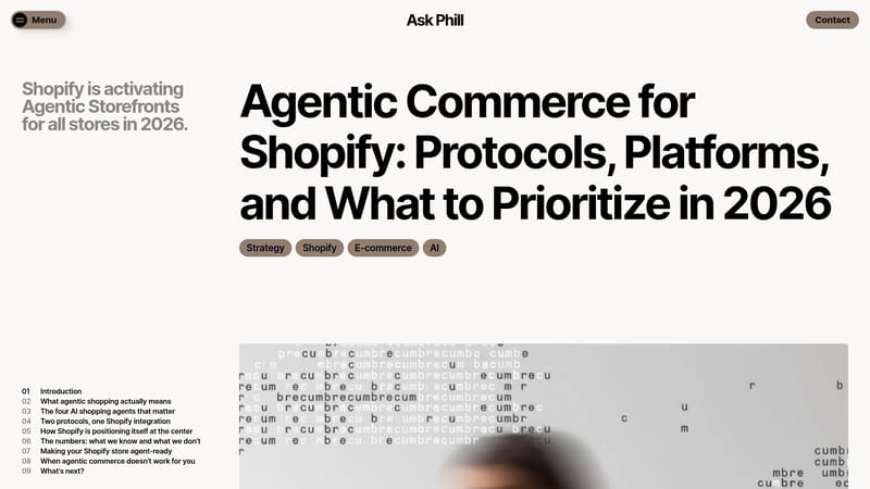 Captura de pantalla de orientación sobre comercio agéntico para tiendas Shopify