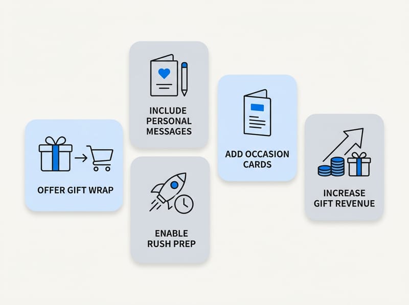 Why should a Shopify store offer gift wrap, messages, and cards?