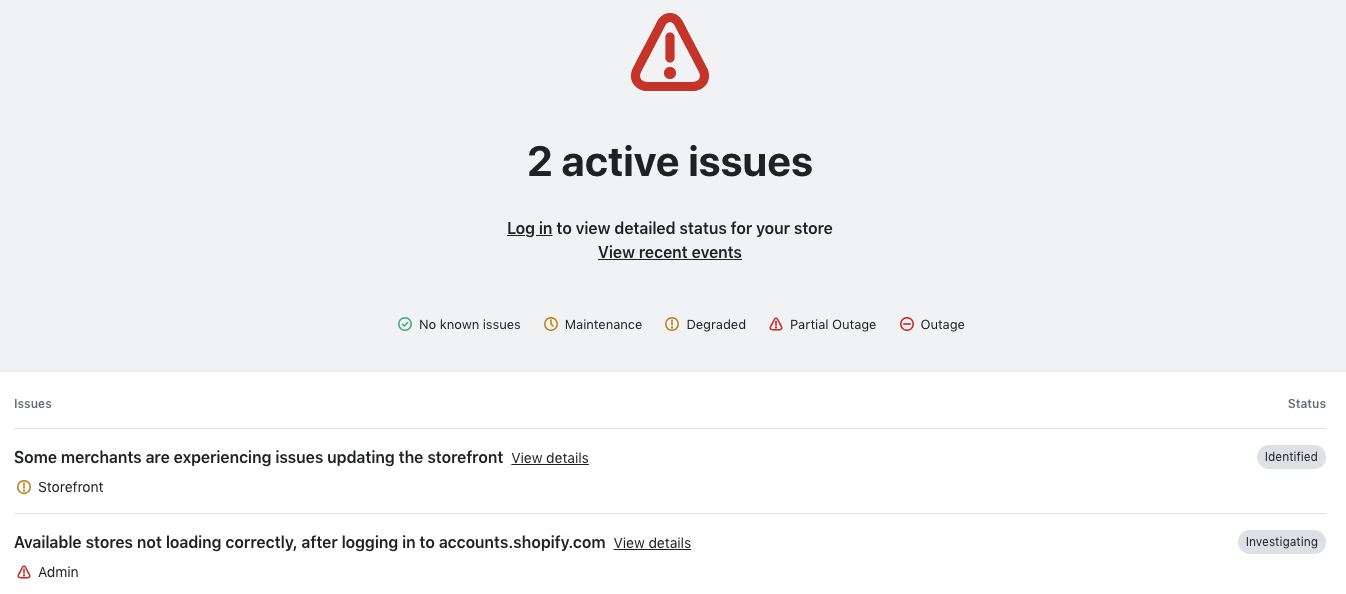 Check Shopify status page