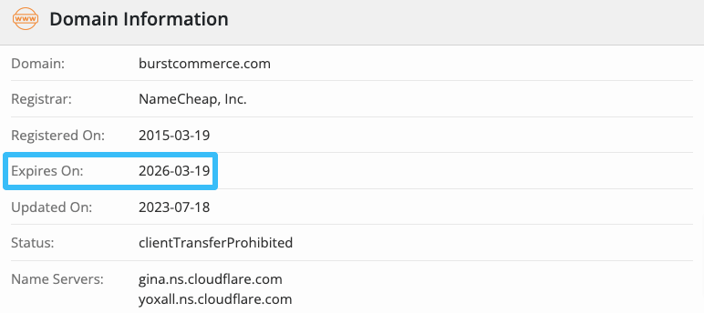 Check domain name expiration for Shopify store