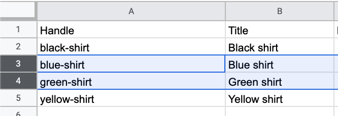 Shopify product CSV import screen