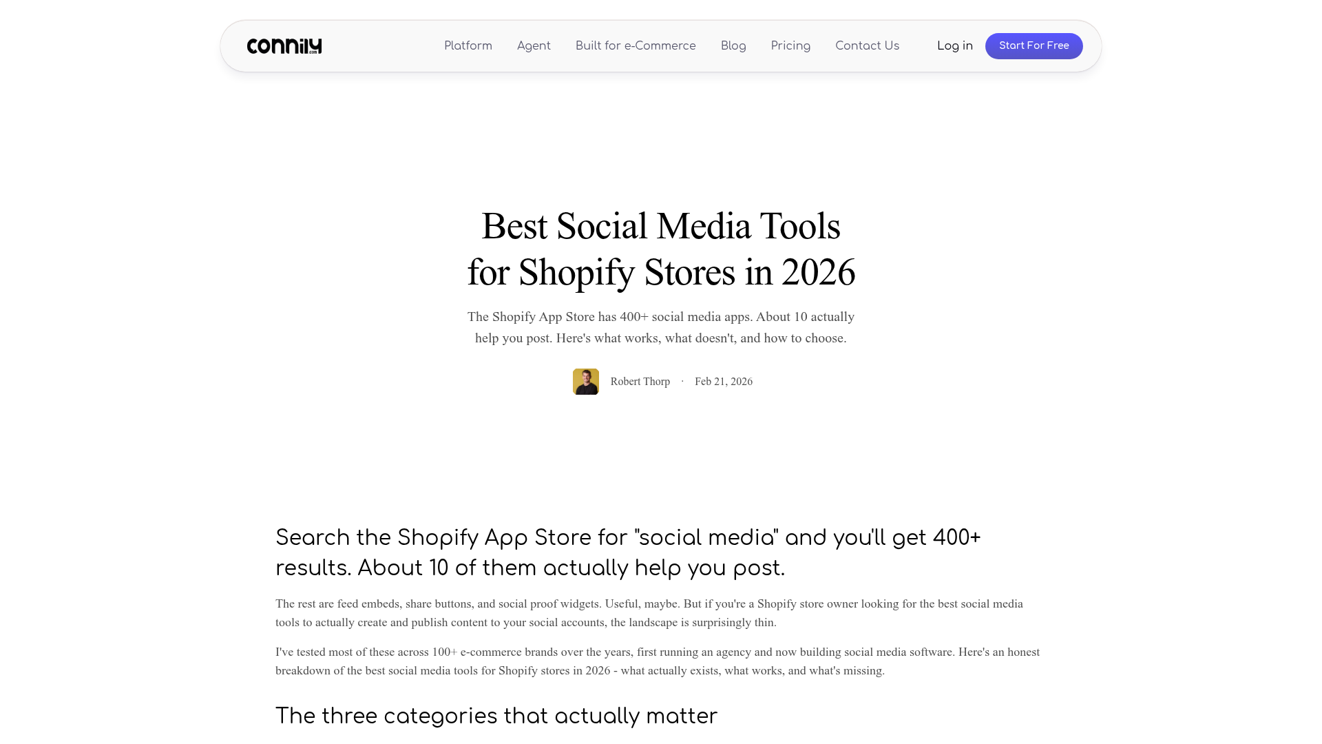 Screenshot van artikel over Shopify social media-tools