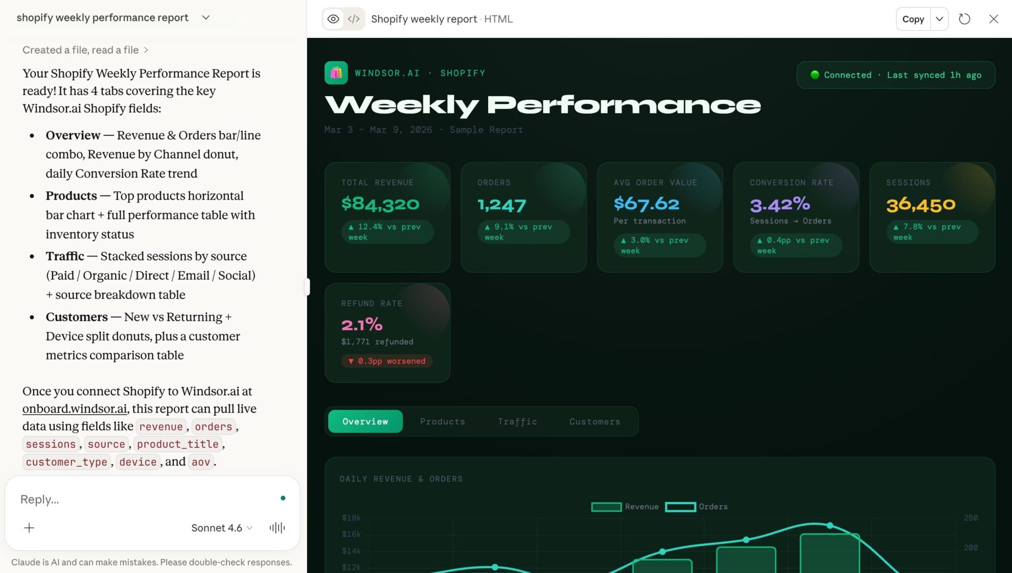 使用 Claude 分析 Shopify 数据和性能报告