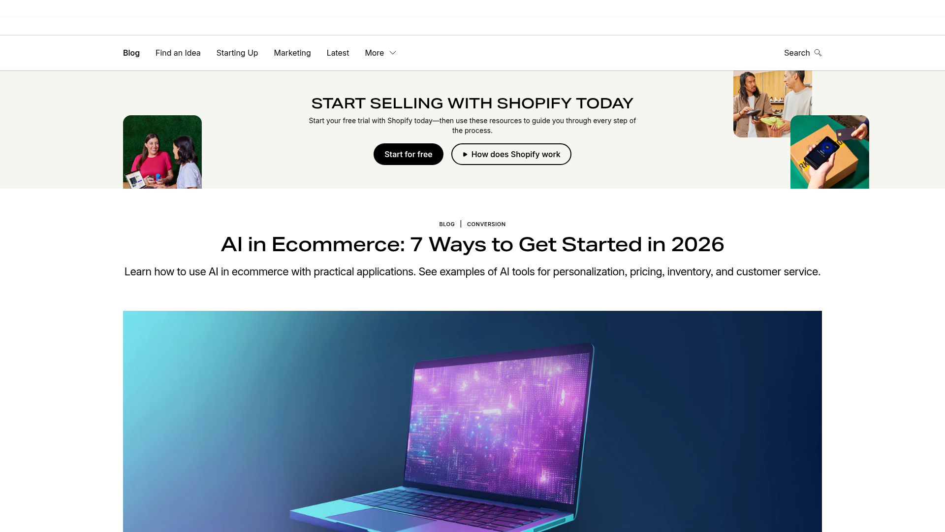 Capture d’écran d’un article Shopify sur l’ecommerce IA