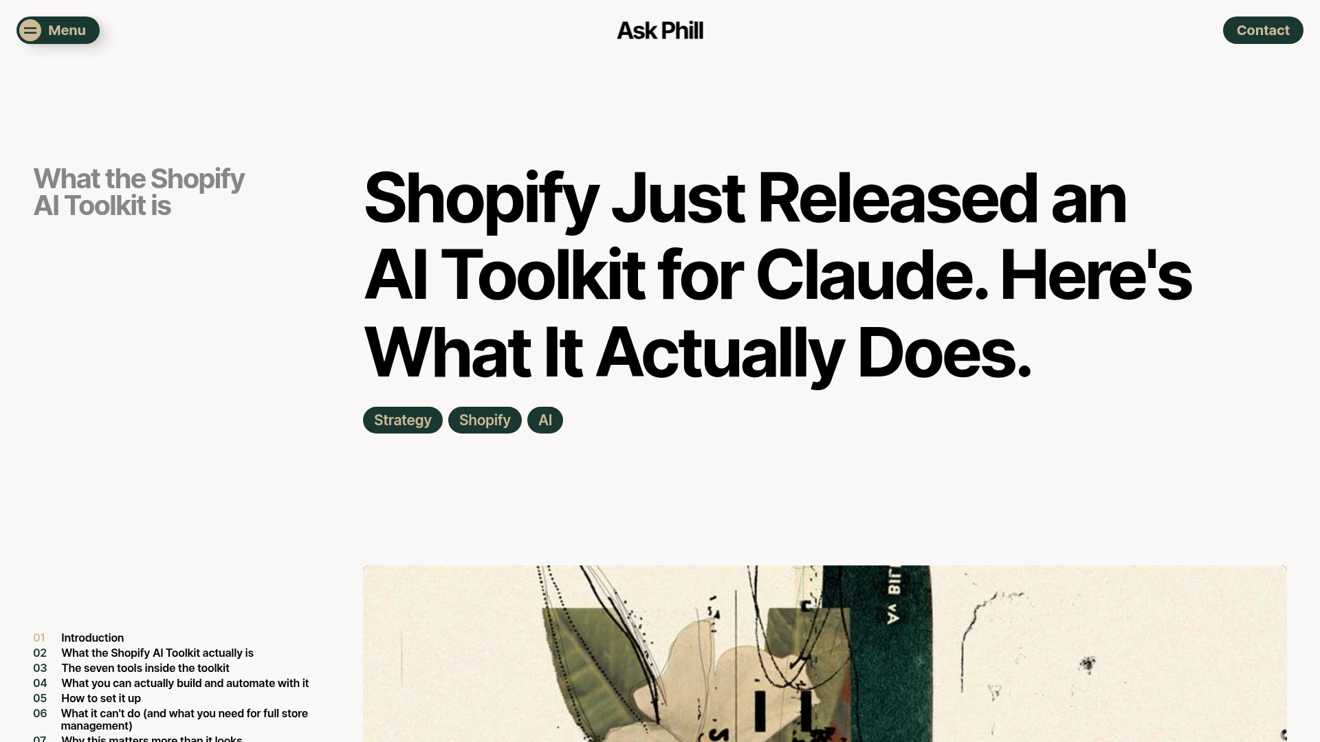 Captura de tela de artigo discutindo o Shopify AI Toolkit para Claude
