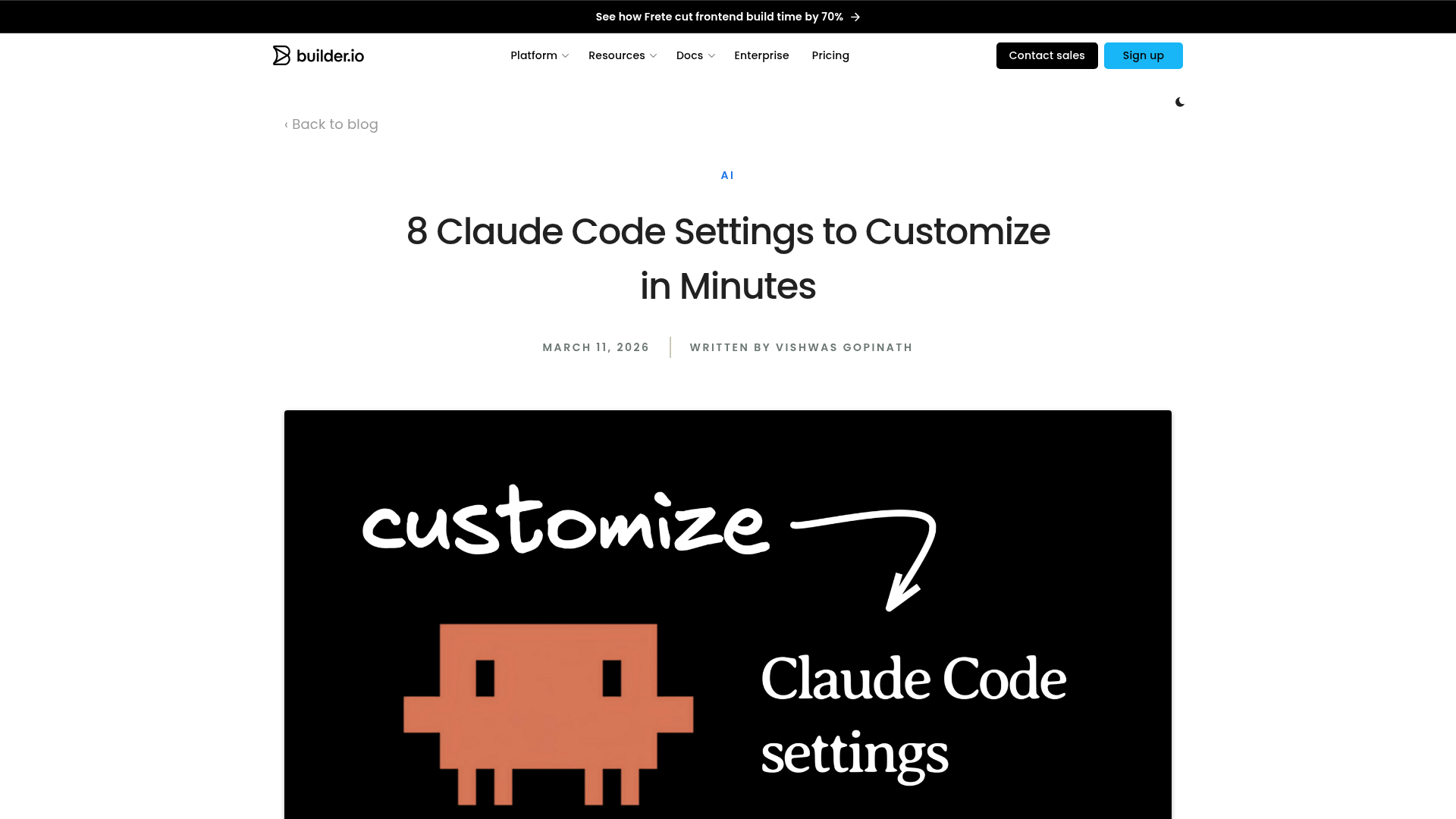 Screenshot dell’articolo di Builder.io sulle impostazioni di Claude Code