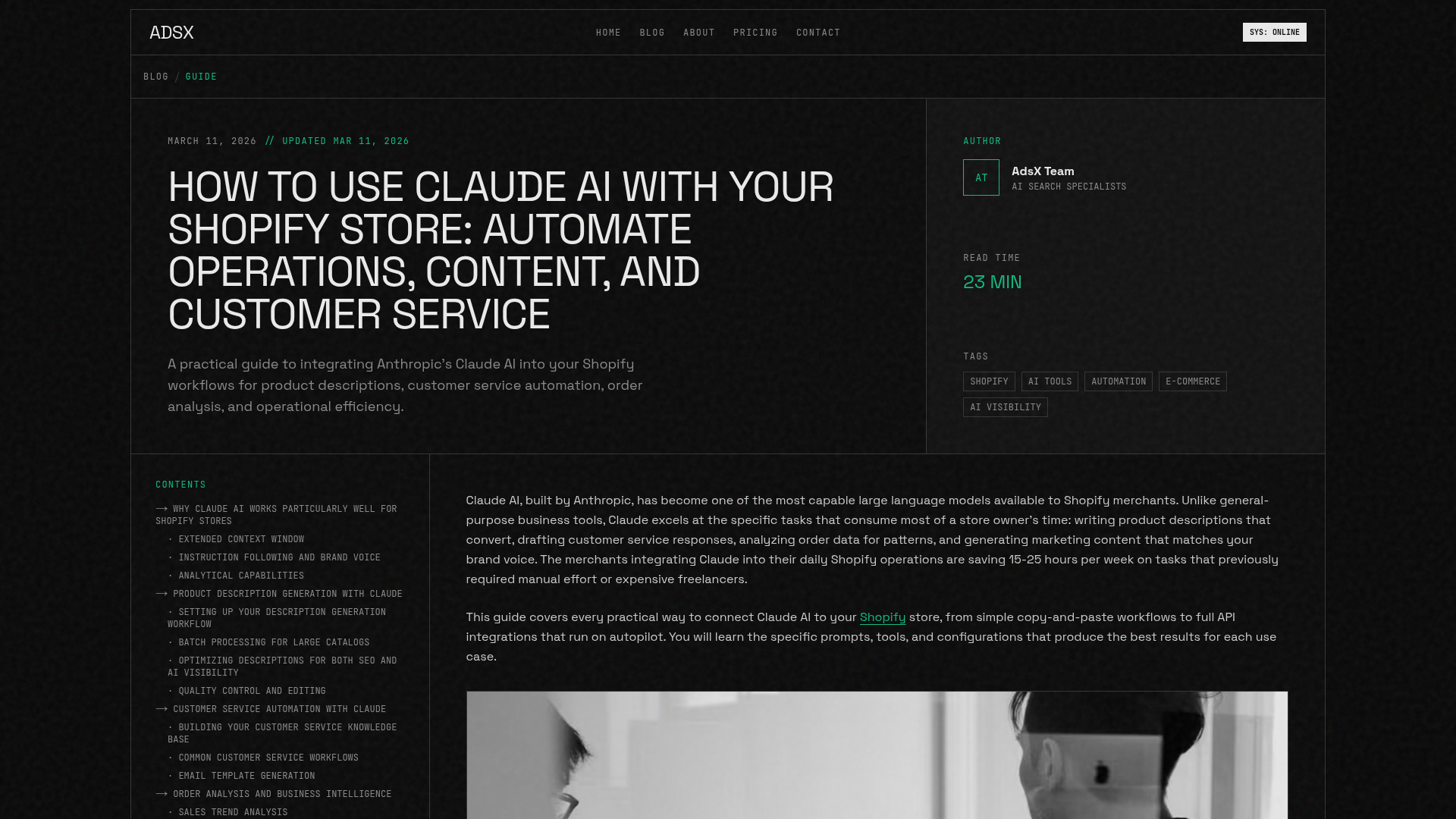 Screenshot of article about using Claude AI with Shopify store automation
