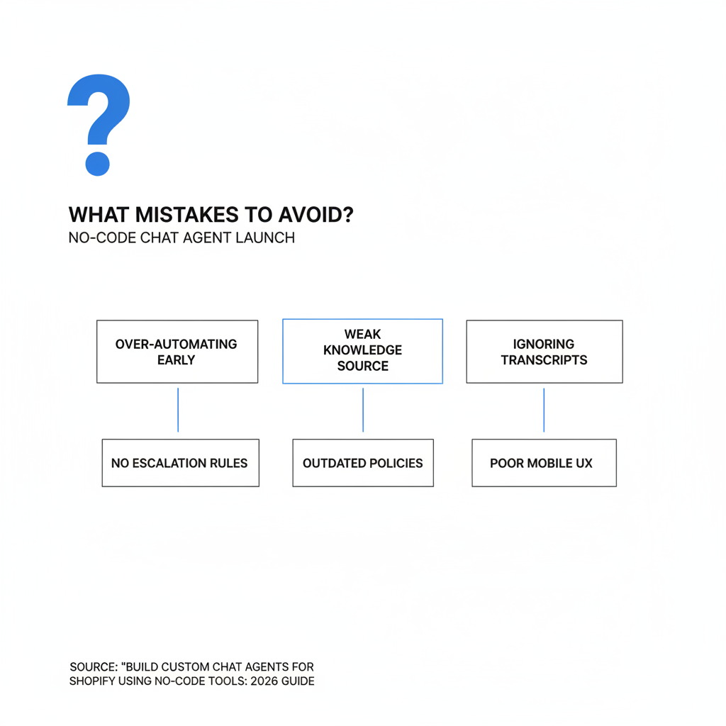What mistakes should I avoid when launching a no-code chat agent?