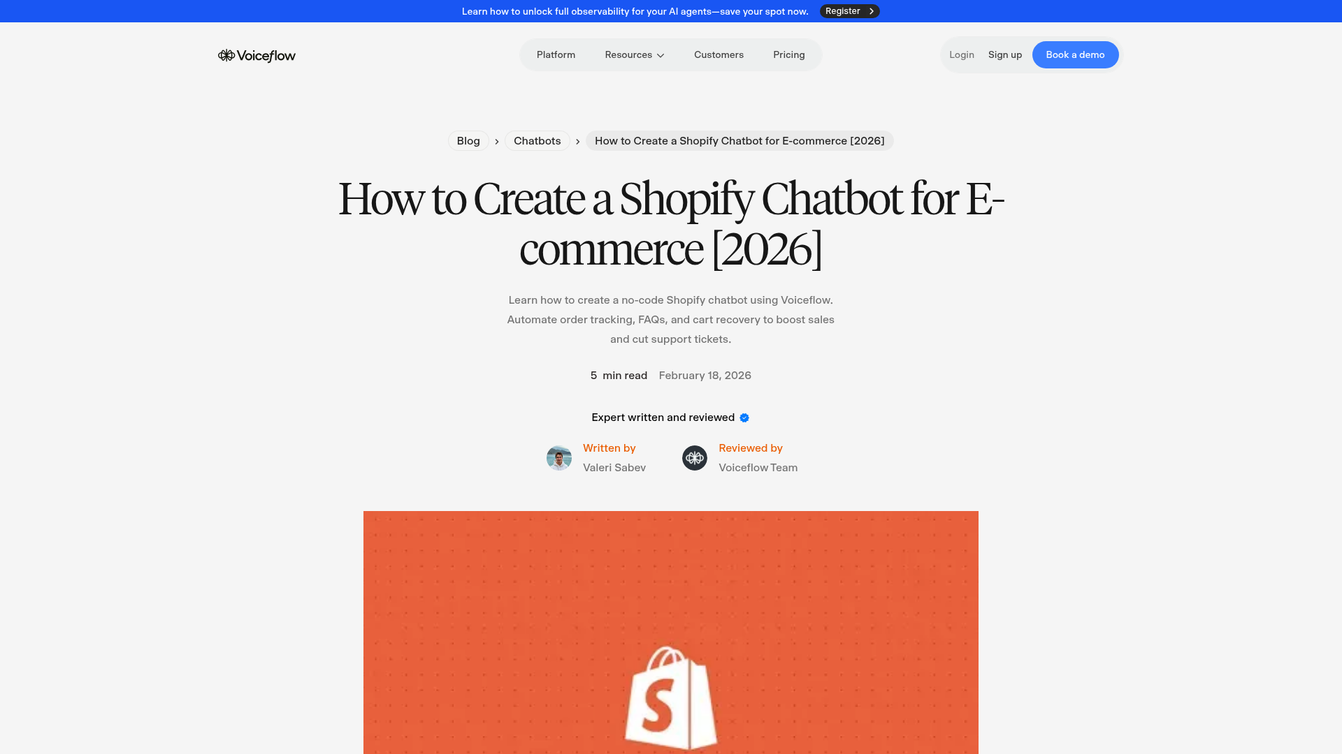 Voiceflow Shopify chatbot article screenshot