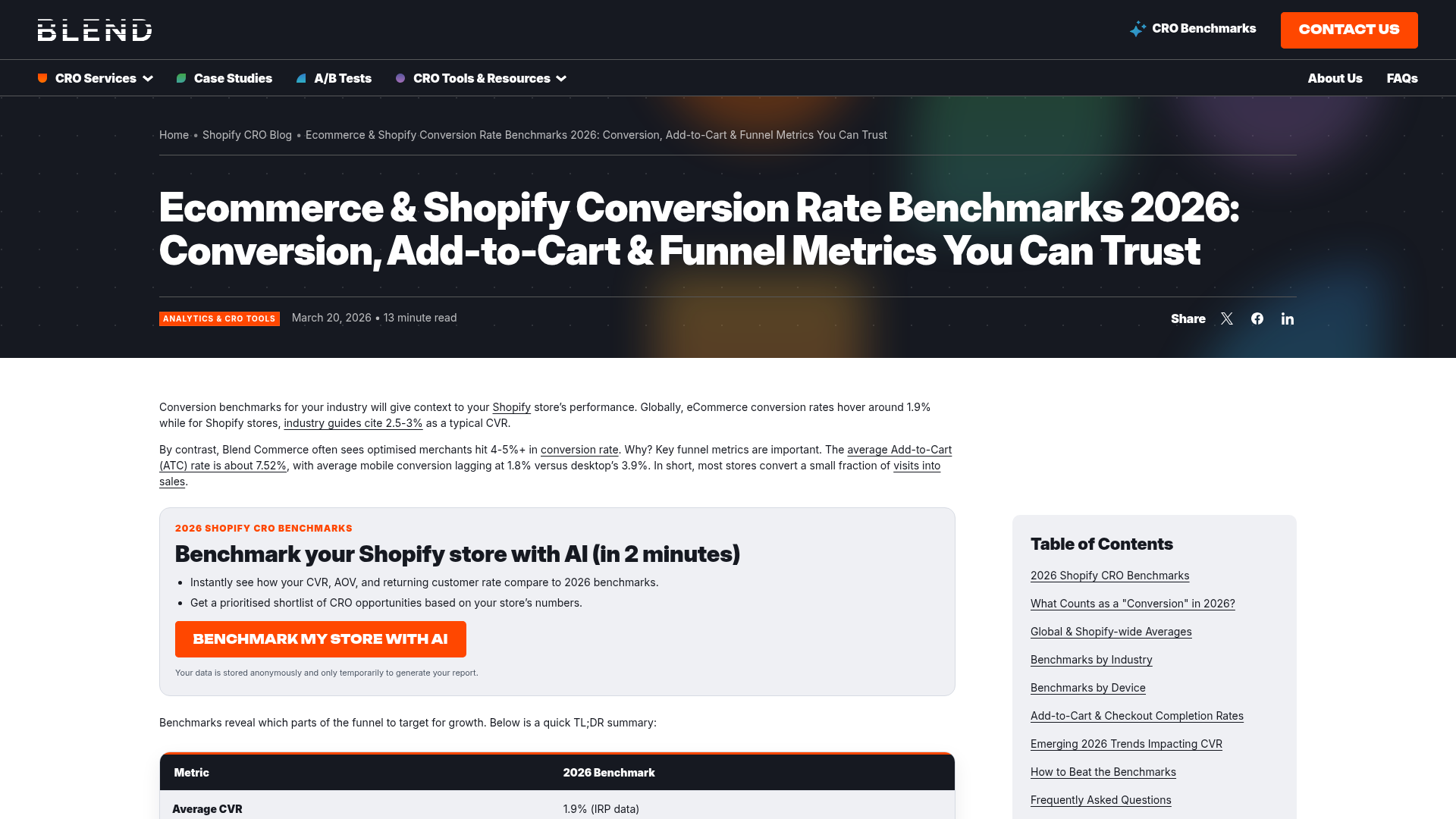 Captura de pantalla del contenido de referencia de Blend Commerce para Shopify CRO
