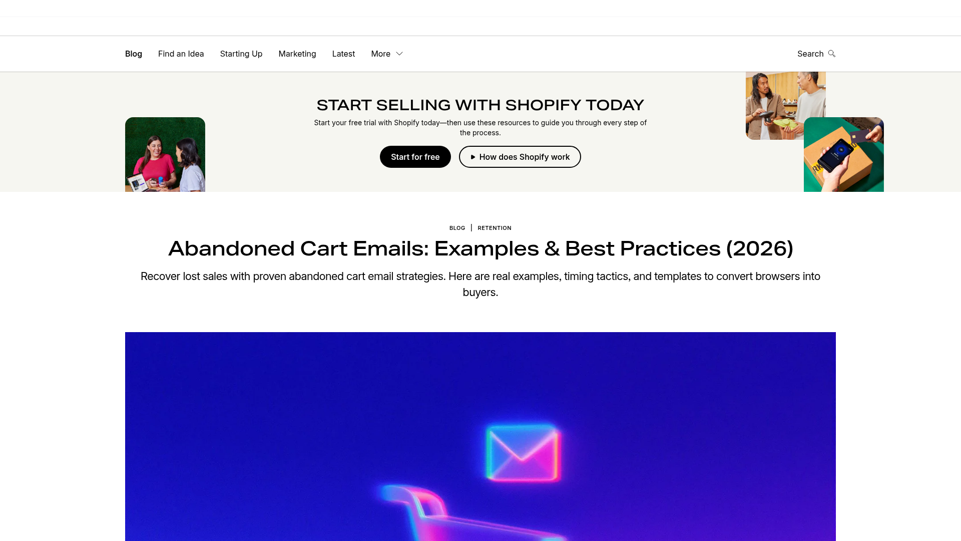 Screenshot van artikel met voorbeelden van Shopify-e-mails voor verlaten winkelwagens