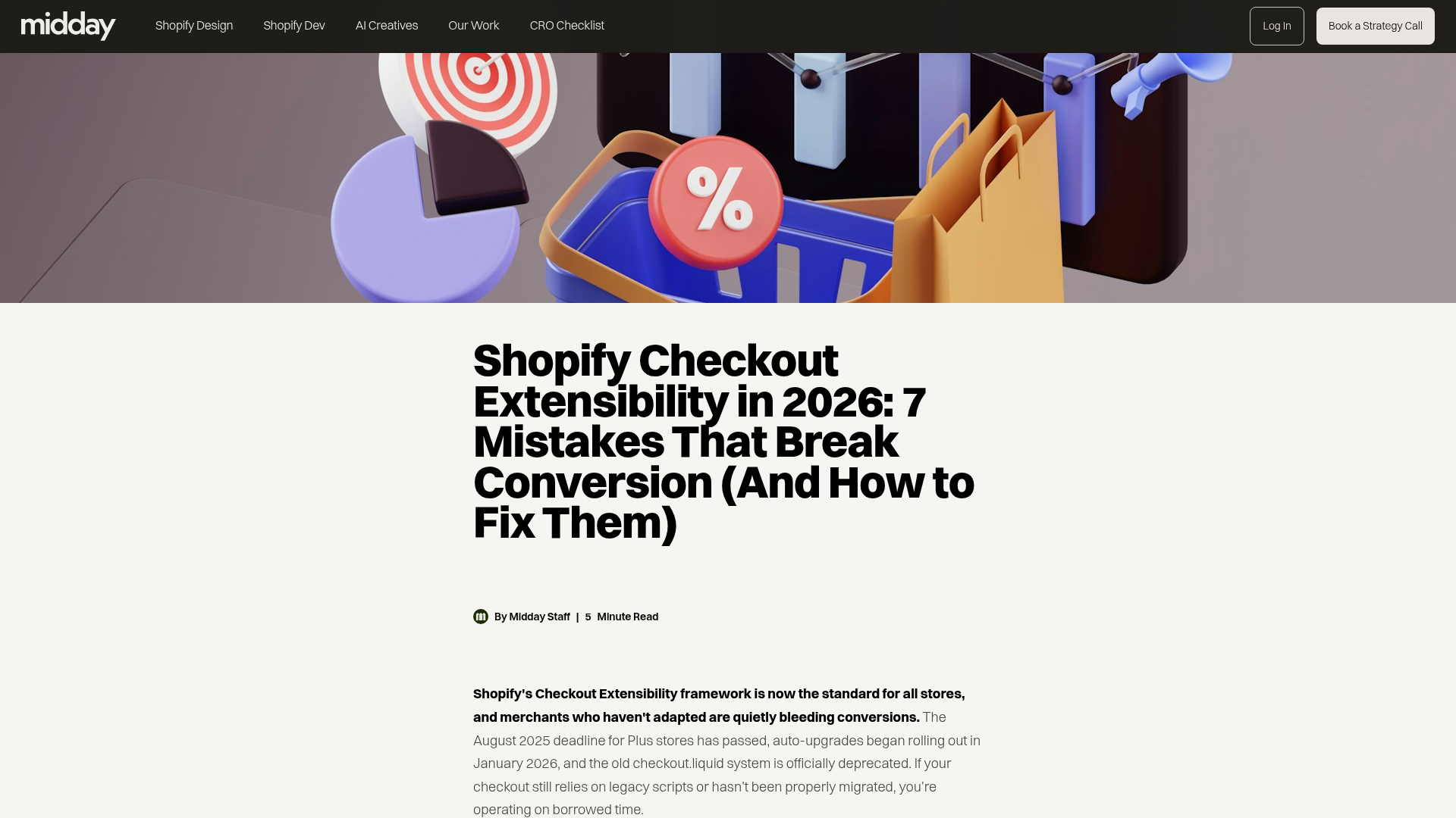 Screenshot van artikel over fouten bij Shopify checkout extensibility