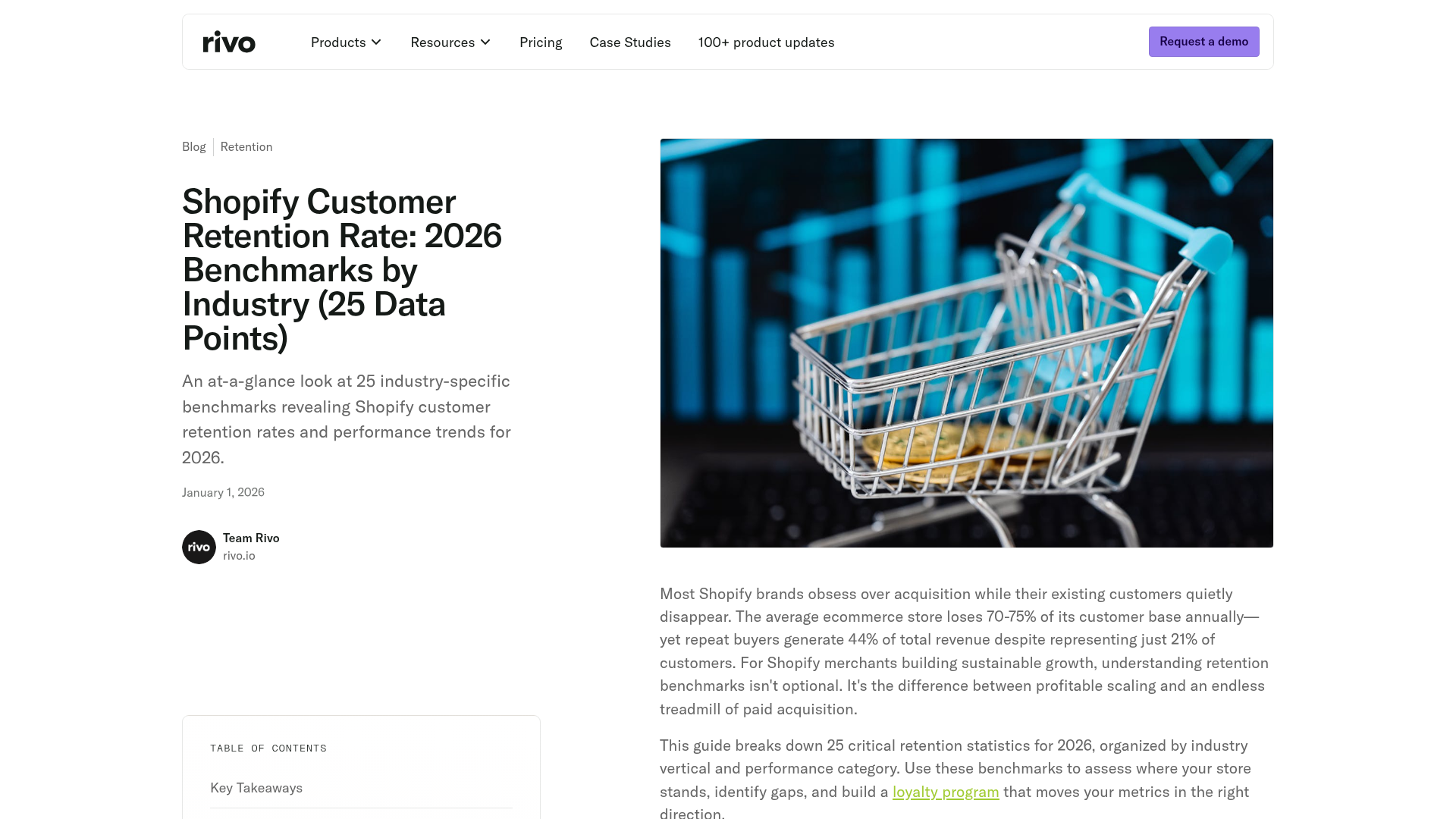 Screenshot of Rivo customer retention benchmarks
