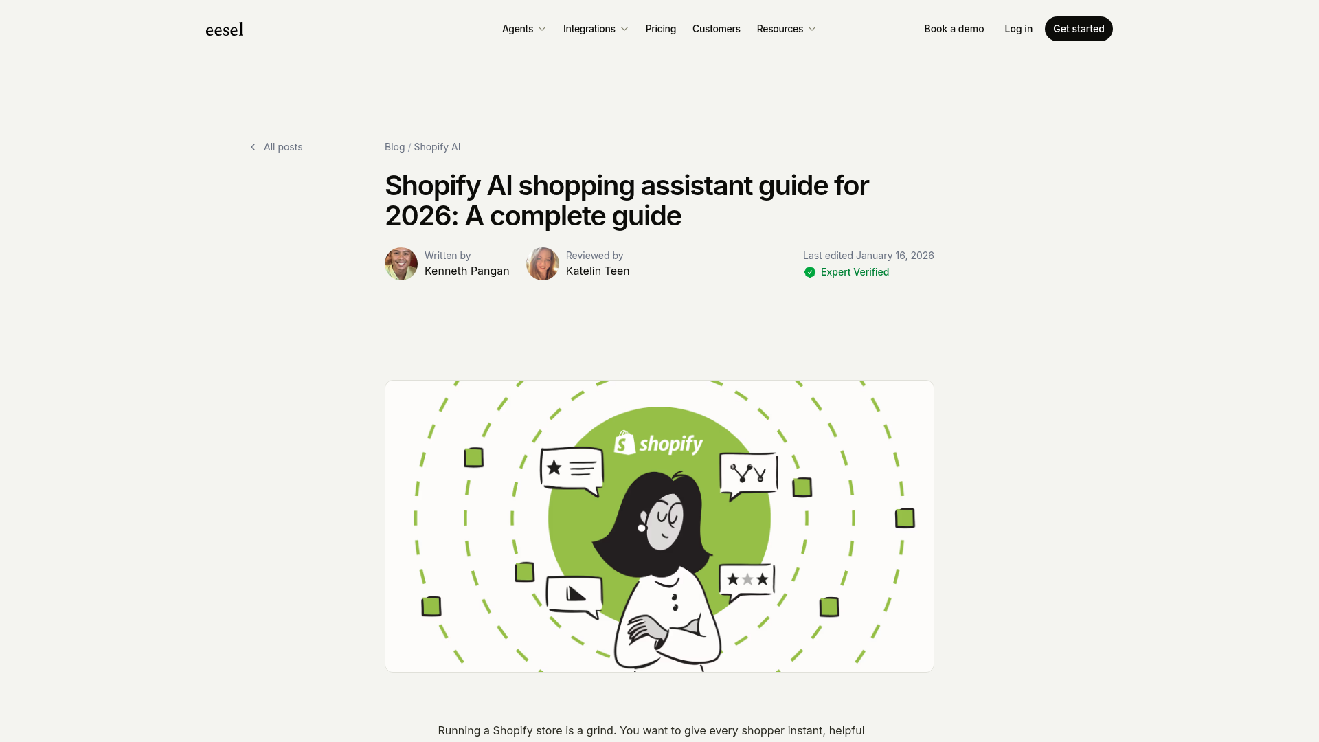 Screenshot of Shopify AI shopping assistant guide from eesel