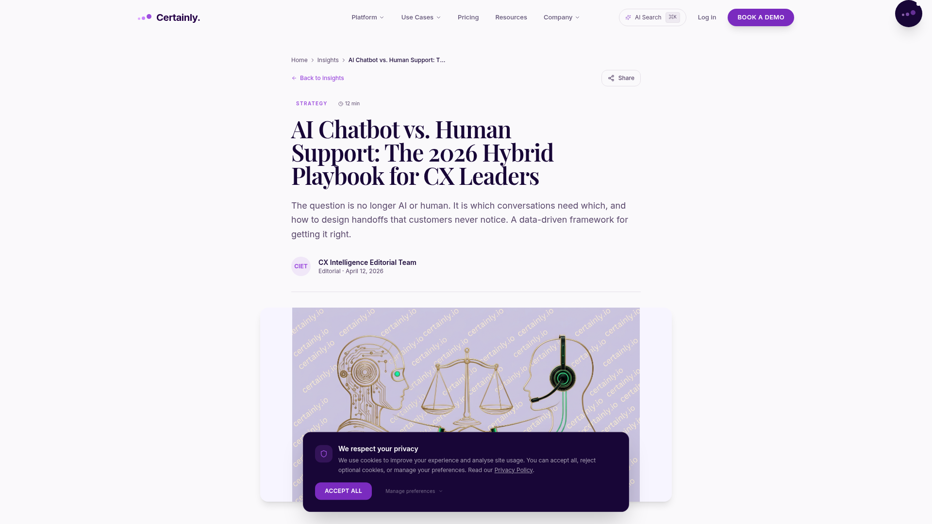 Captura de pantalla que muestra conceptos de estrategia de soporte híbrido con IA y humanos