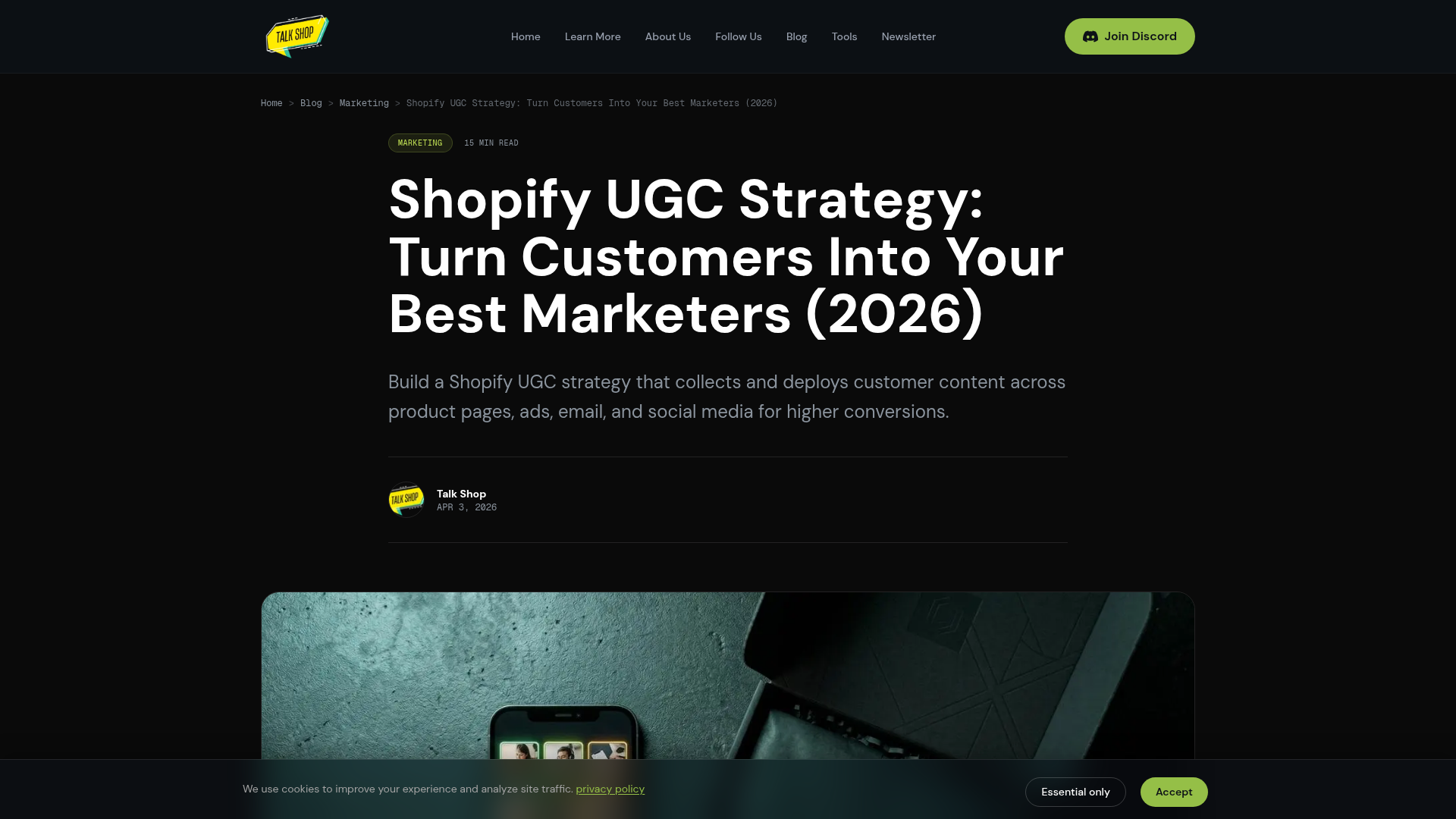 Screenshot di un articolo sulla strategia UGC per Shopify