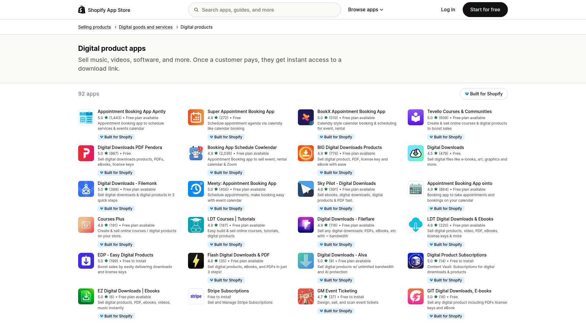 Shopify App Store digital product apps category screenshot