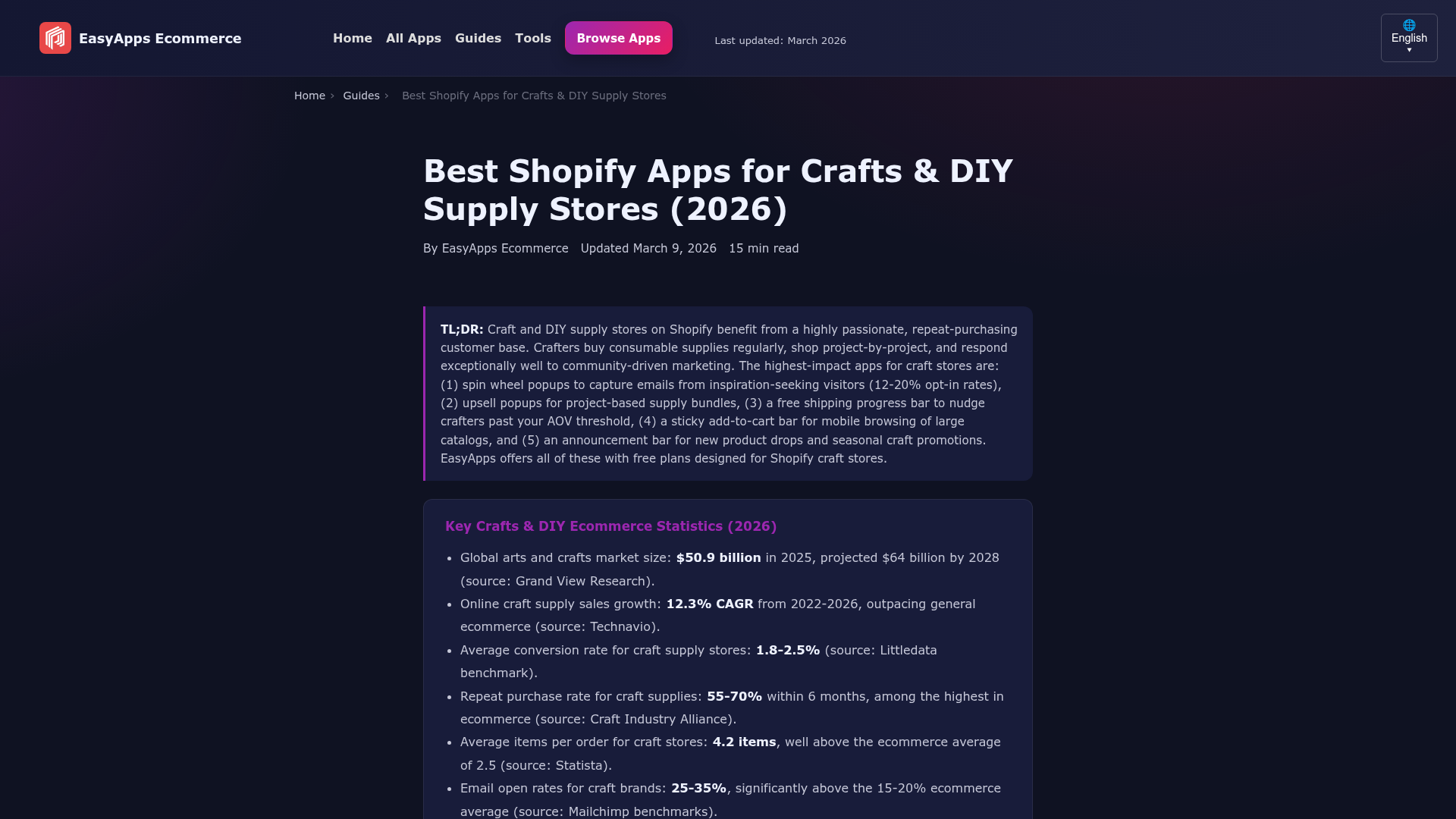 Craft and DIY Shopify apps competitor screenshot