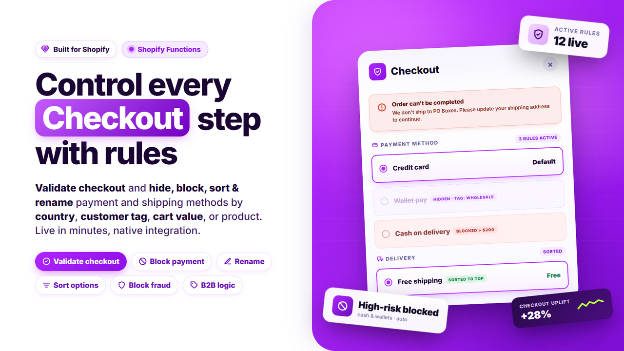 Imagem da listagem do app SMART Checkout Rules na Shopify App Store