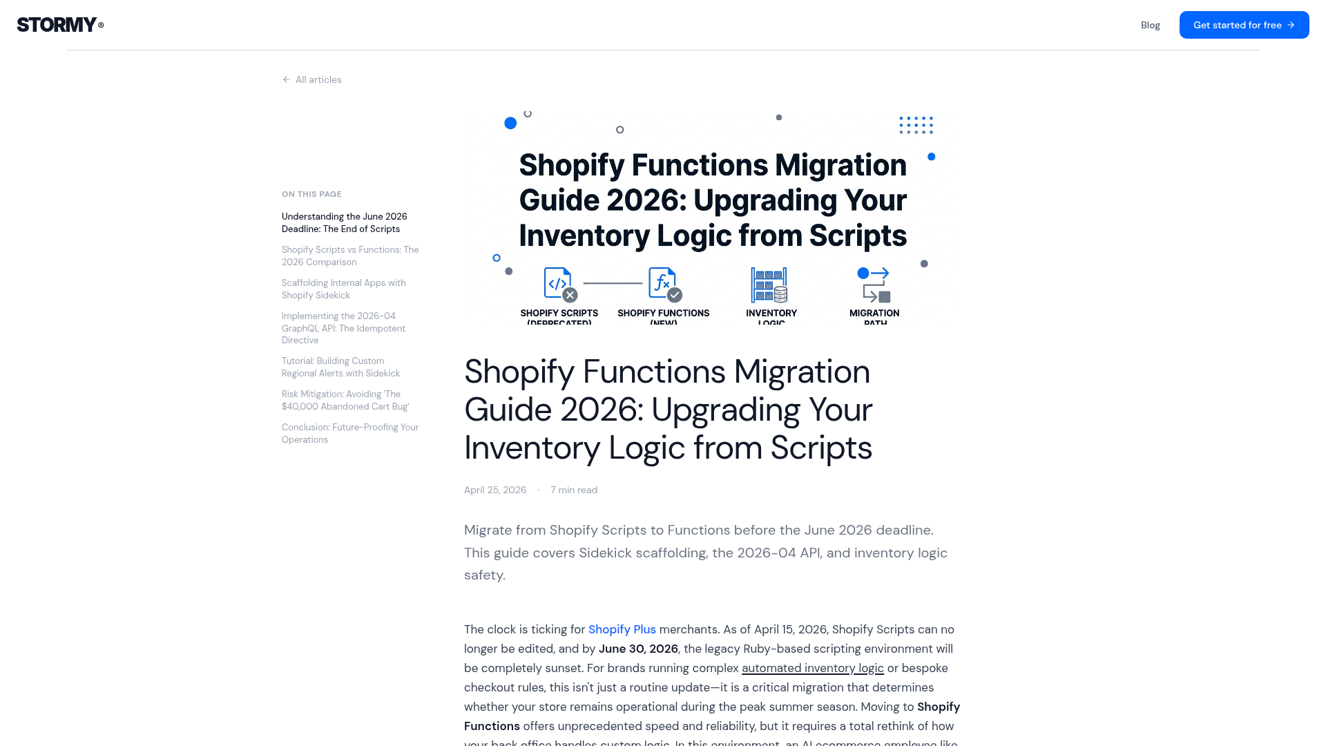 Captura de tela do guia de migração do Shopify Functions