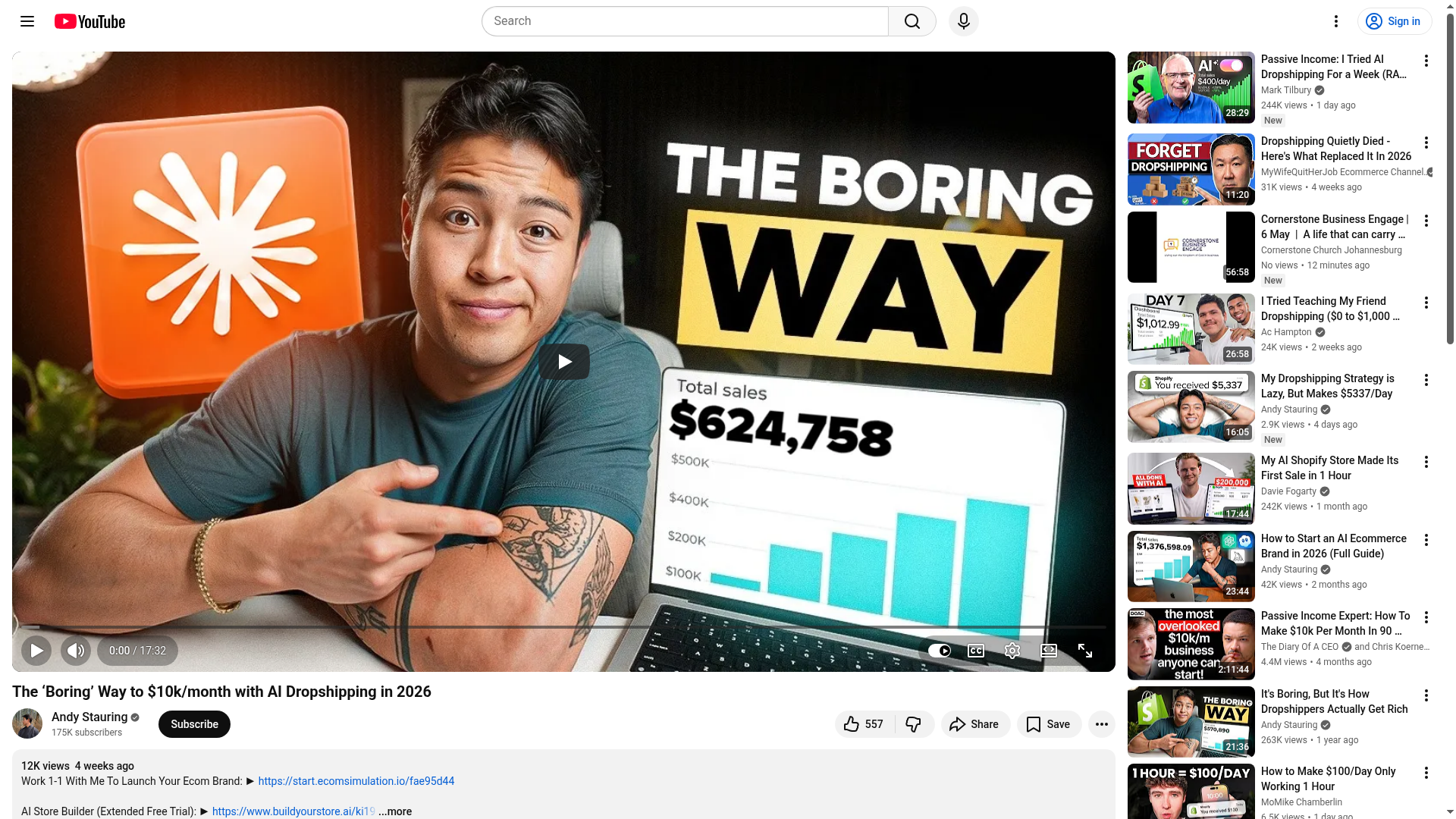 讨论通过代发做到月入 10K 的朴素方法的 YouTube 截图