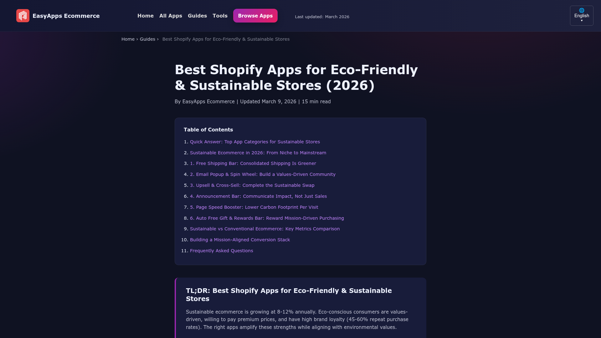 Screenshot della guida alle app Shopify eco-friendly
