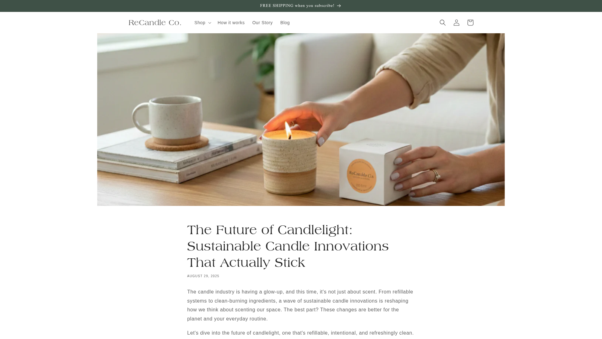 Screenshot di un brand di candele ricaricabili su Shopify