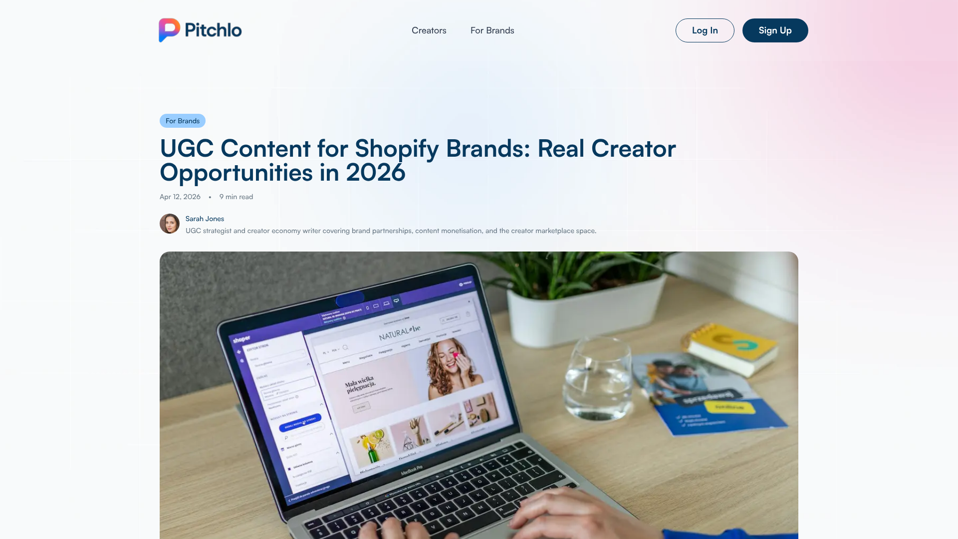 Capture d’écran de la plateforme de créateurs UGC Pitchlo