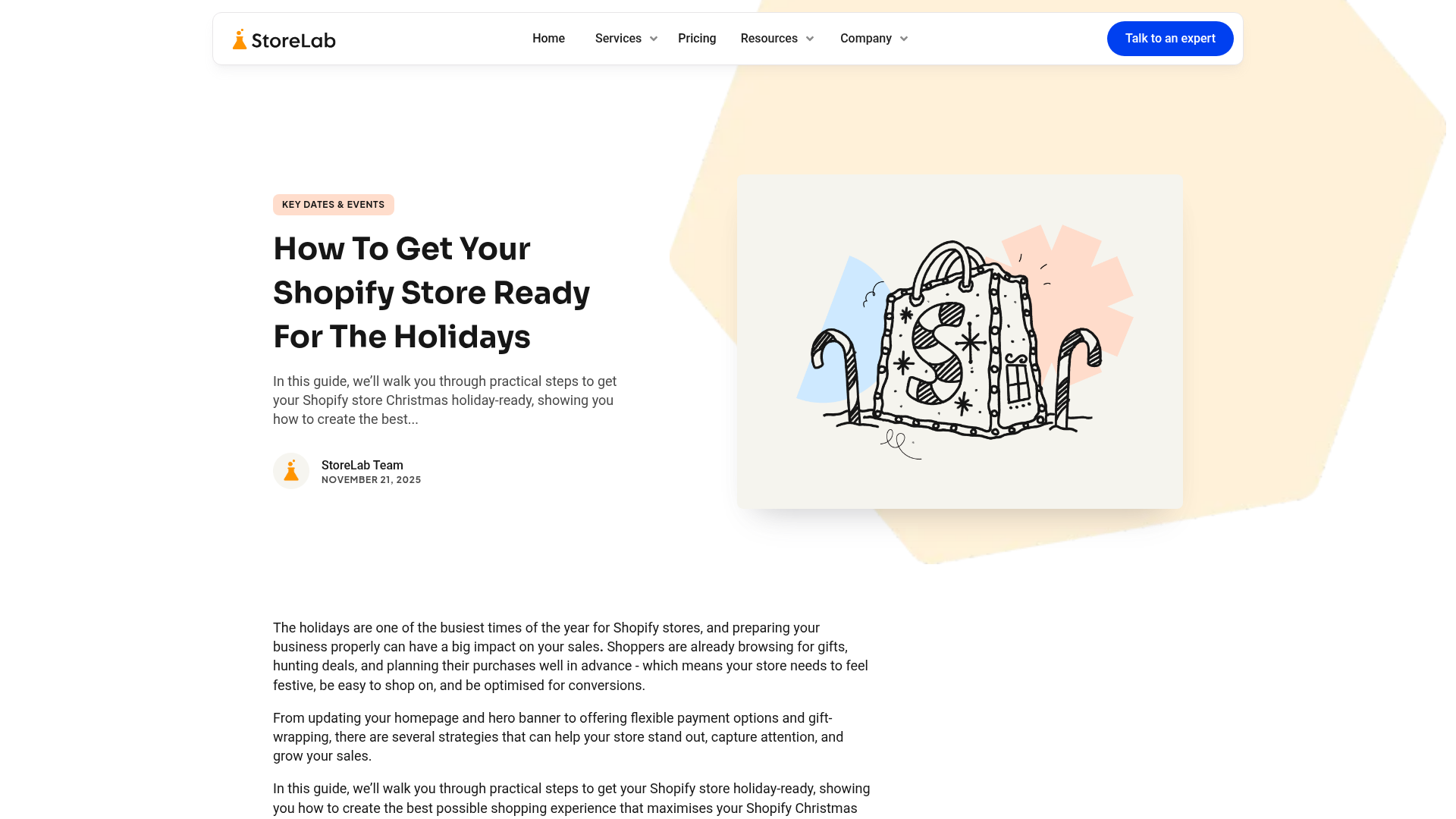 Captura de tela de artigo sobre preparação para feriados para lojas Shopify