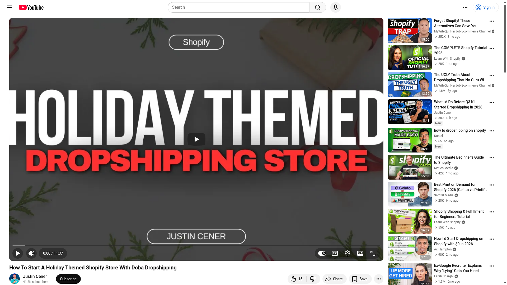 Captura de tela do YouTube relacionada a conteúdo de loja Shopify para feriados