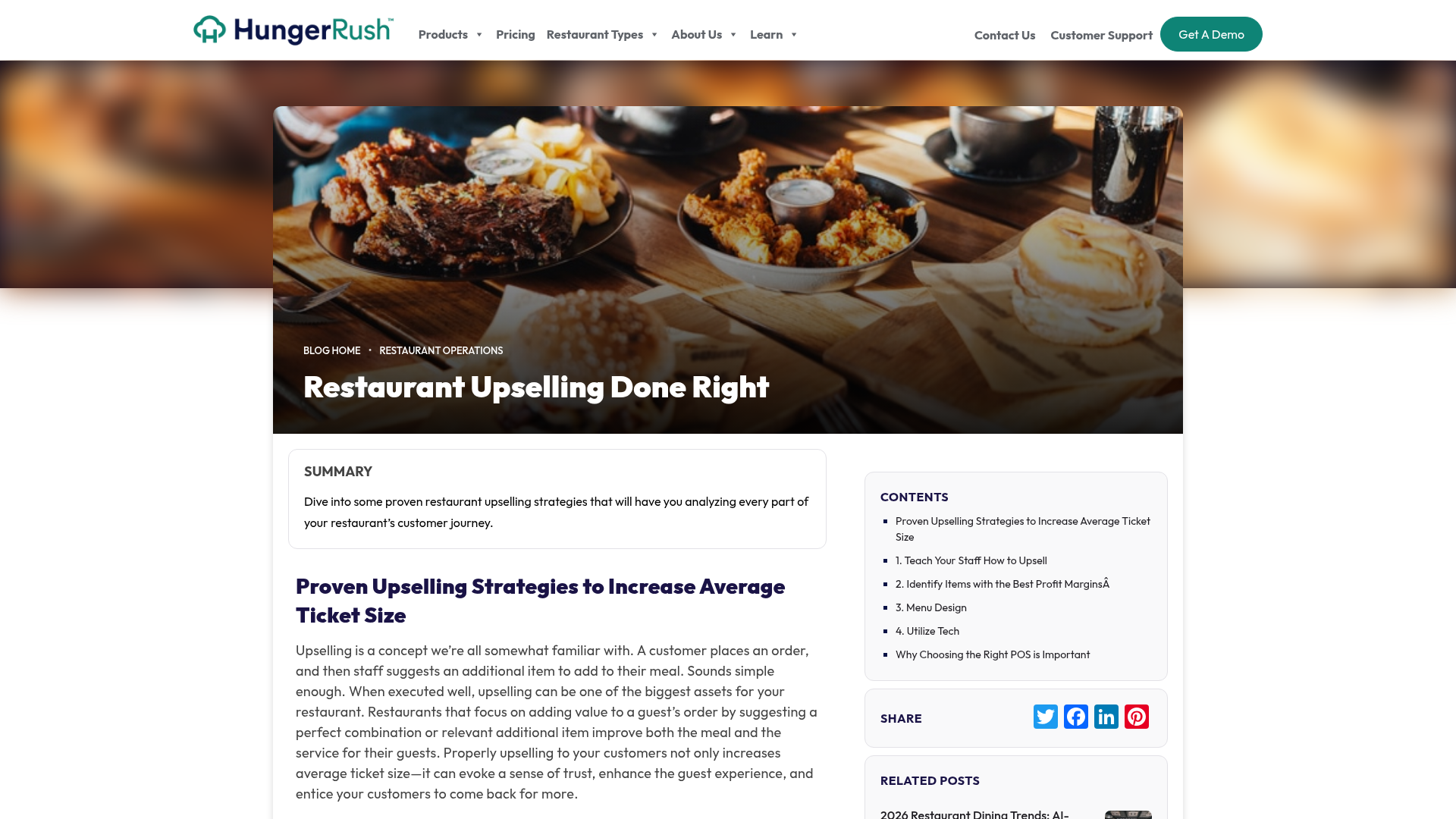 Restaurant upselling article screenshot