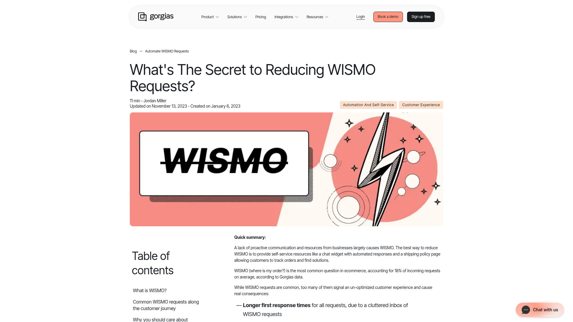 Captura de pantalla del contenido de automatización WISMO de Gorgias