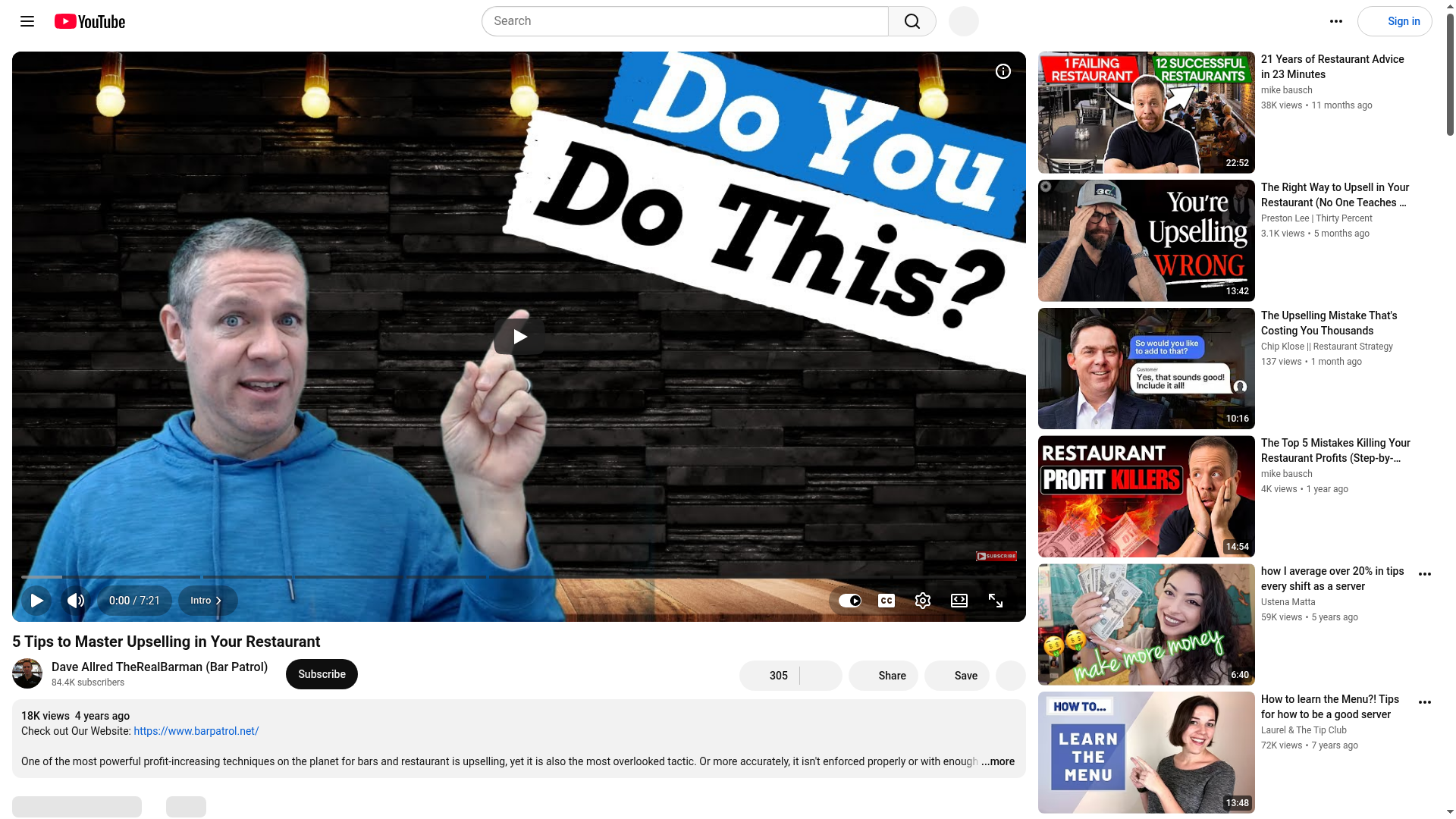 Restaurant upselling video screenshot