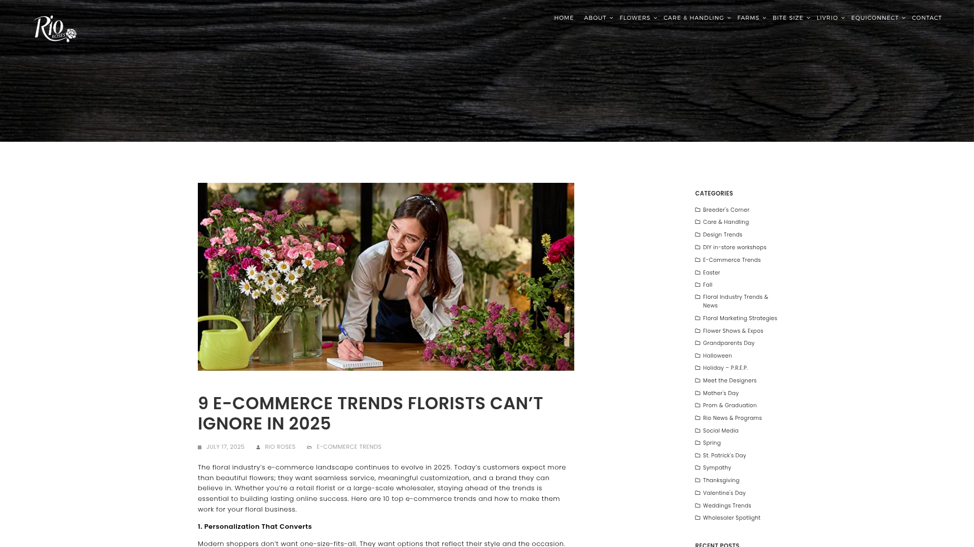 Screenshot of florist ecommerce trends article