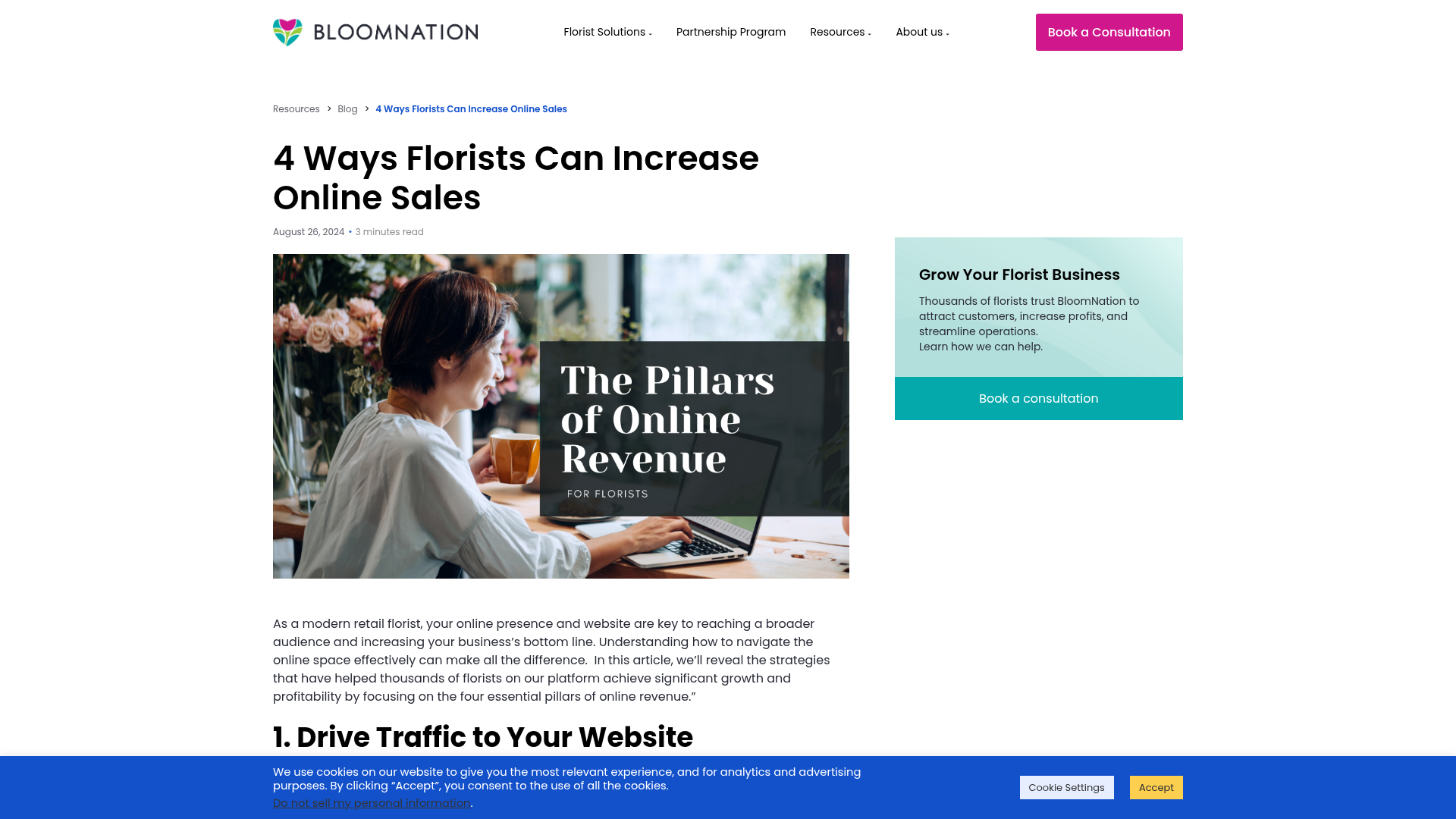 Screenshot of florist ecommerce advice page