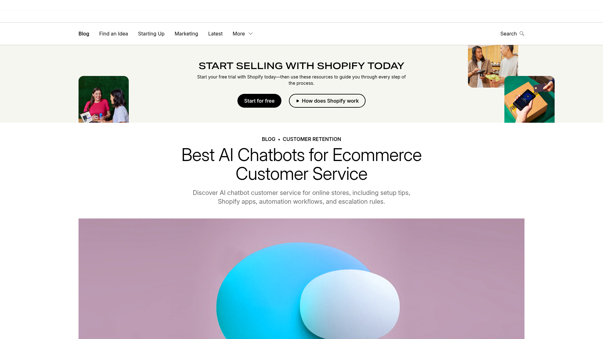 Screenshot of Shopify article about AI chatbot customer service
