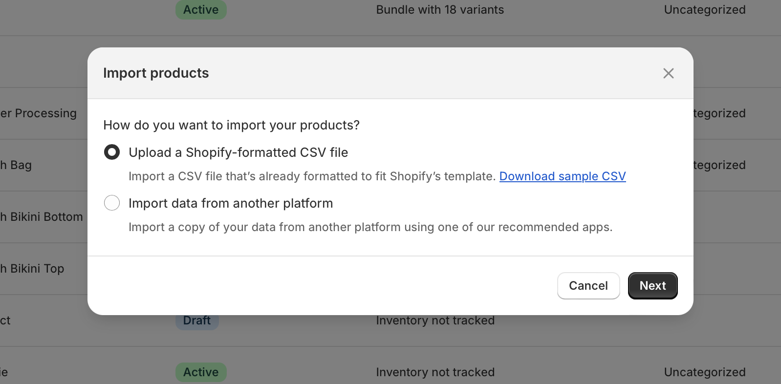 import shopify products