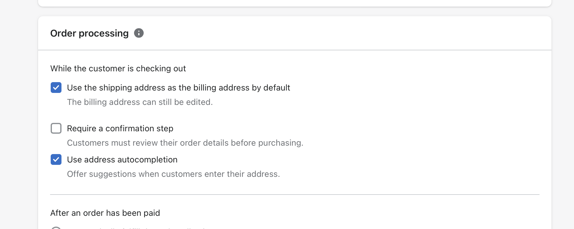 Shopify address autocomplete setting in checkout editor