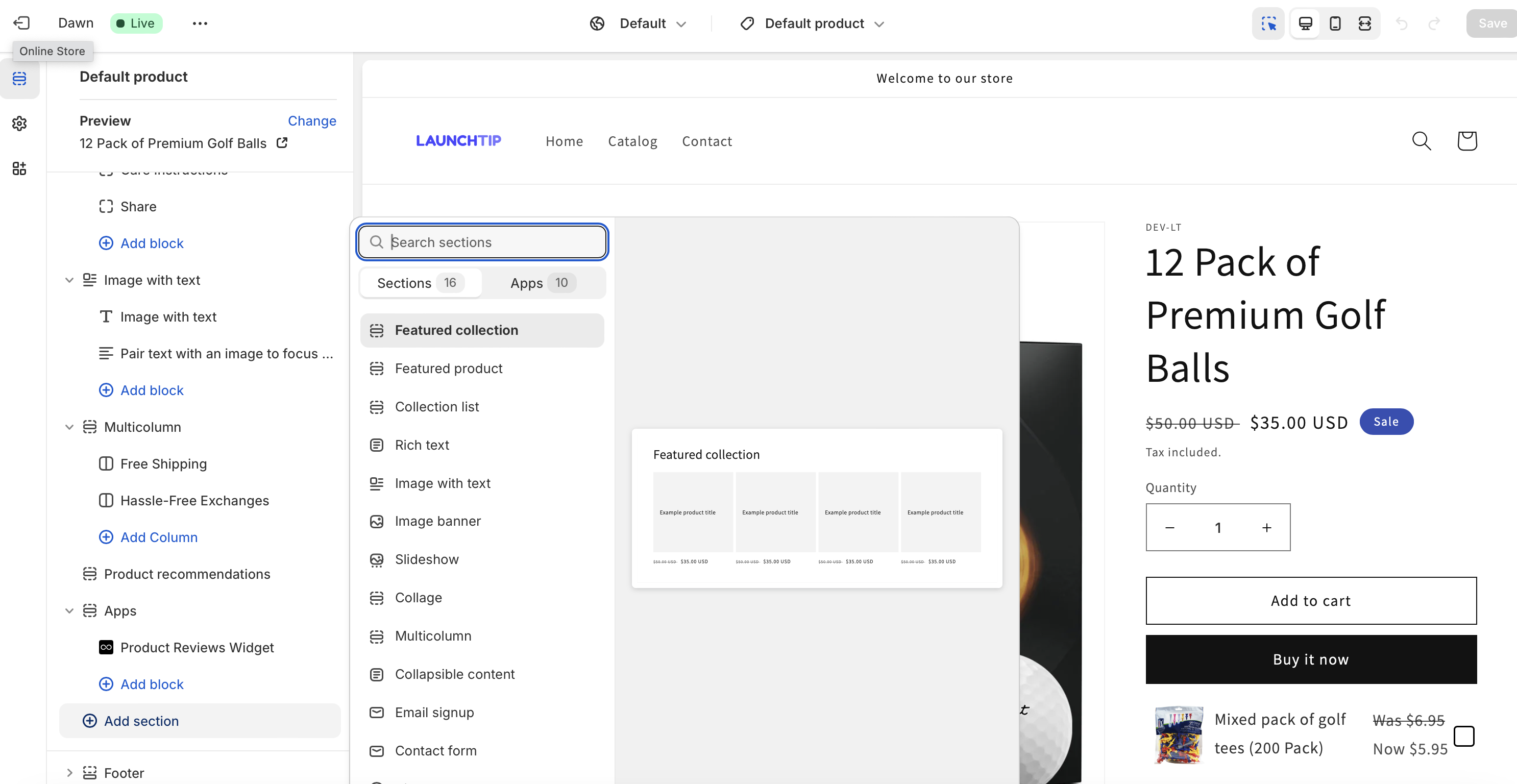 featured products section on shopify