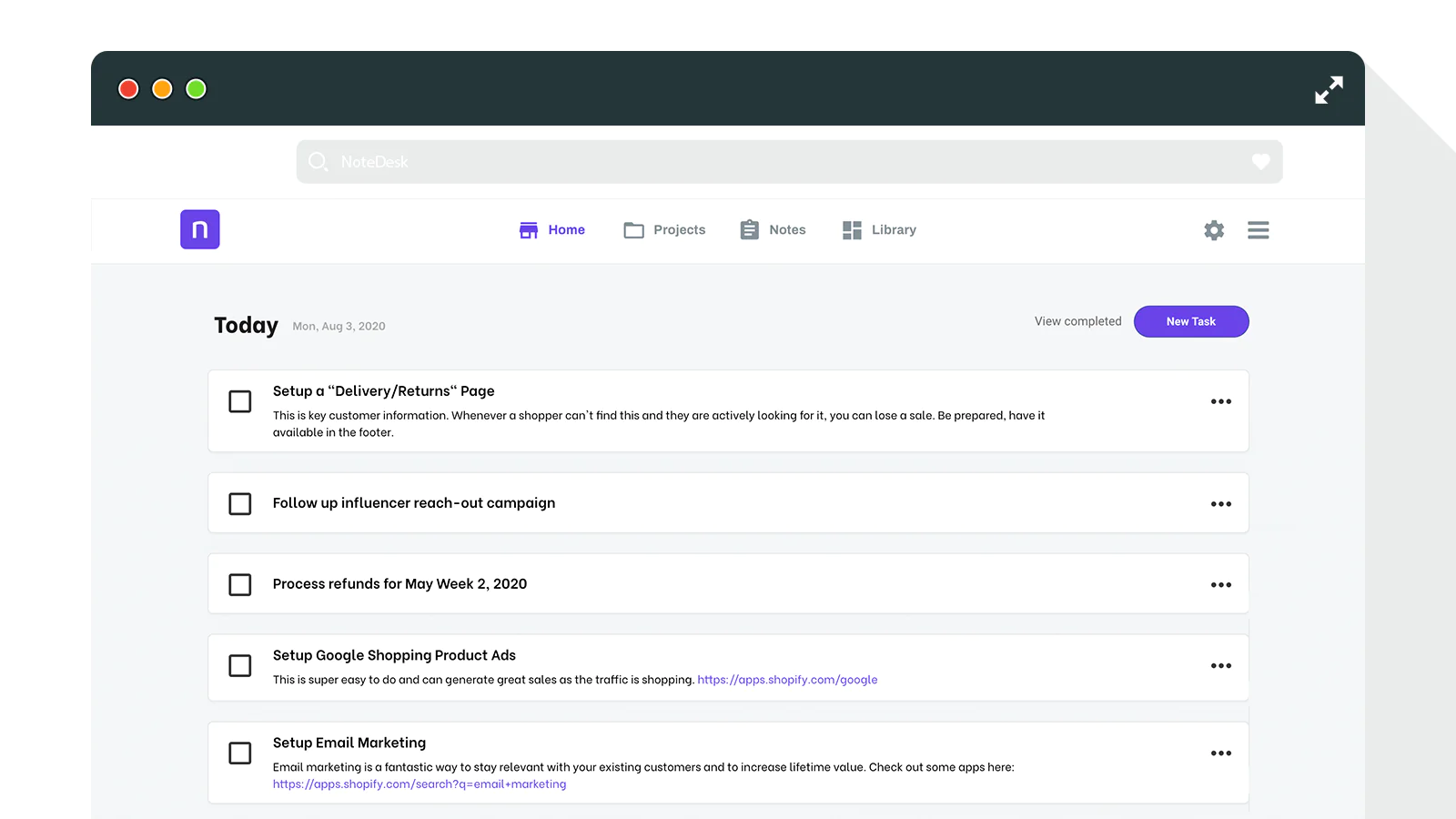 notedesk customer service app