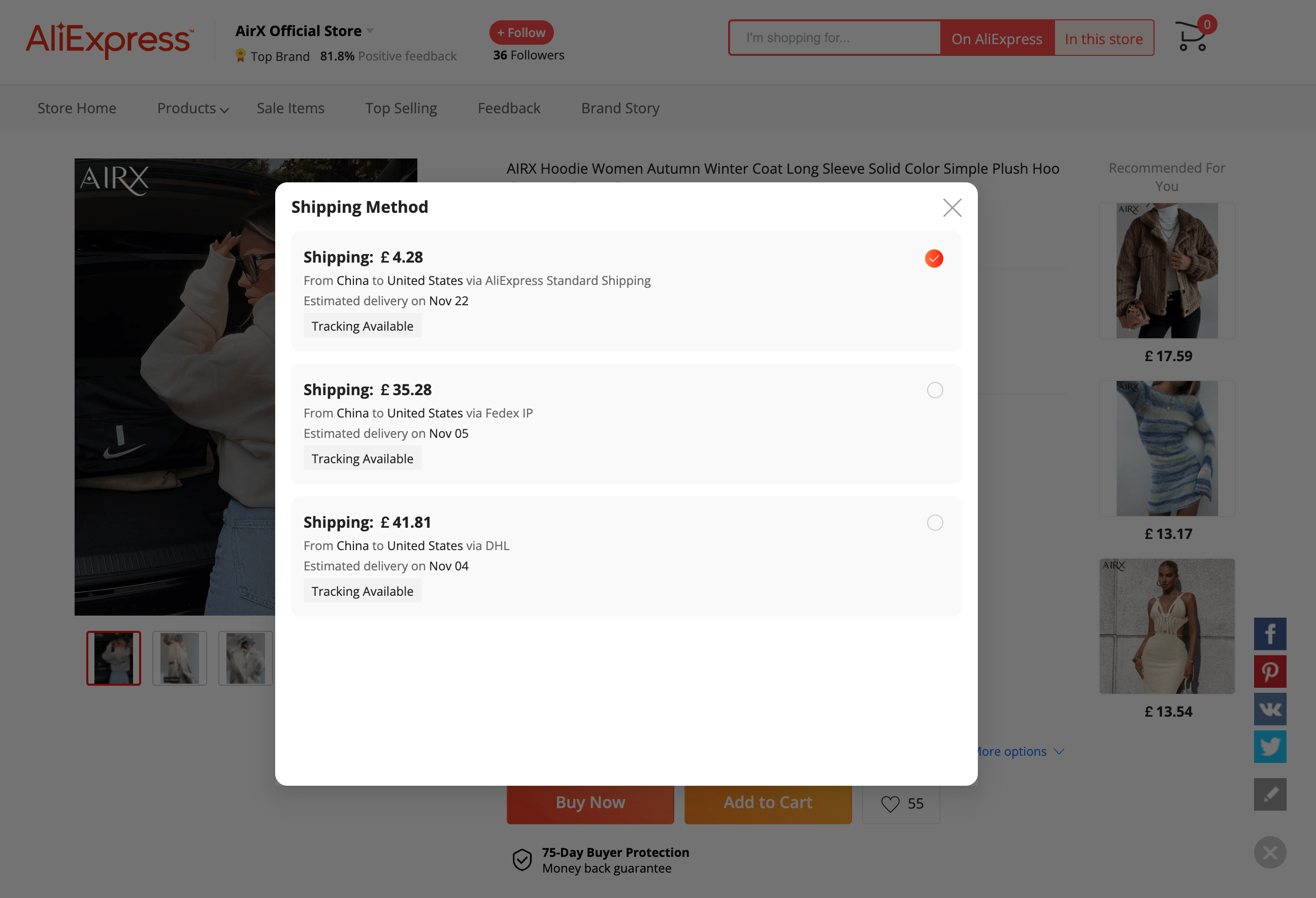 AliExpress-verzendopties