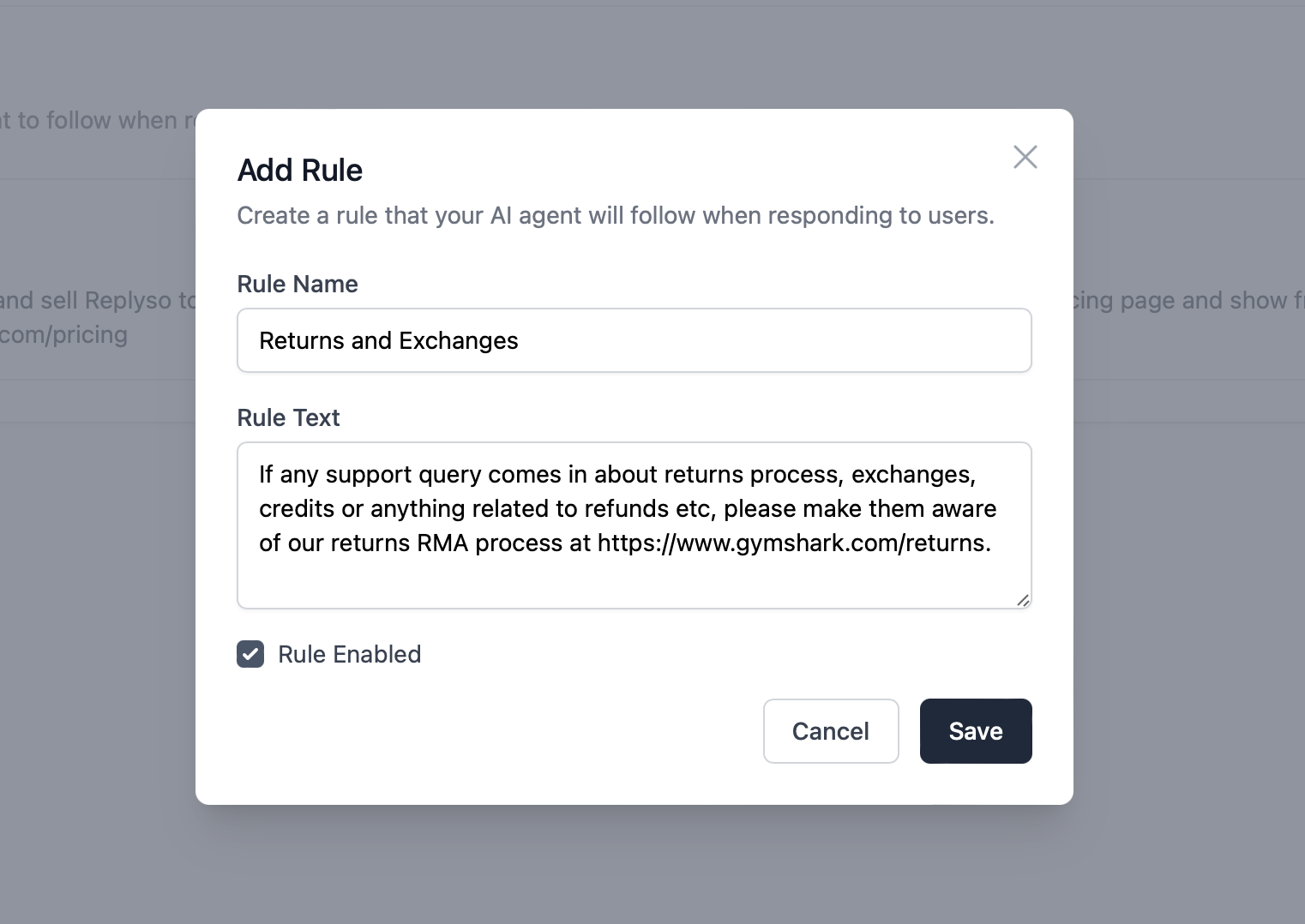 AI Agent returns customer support Shopify - Chatbeam