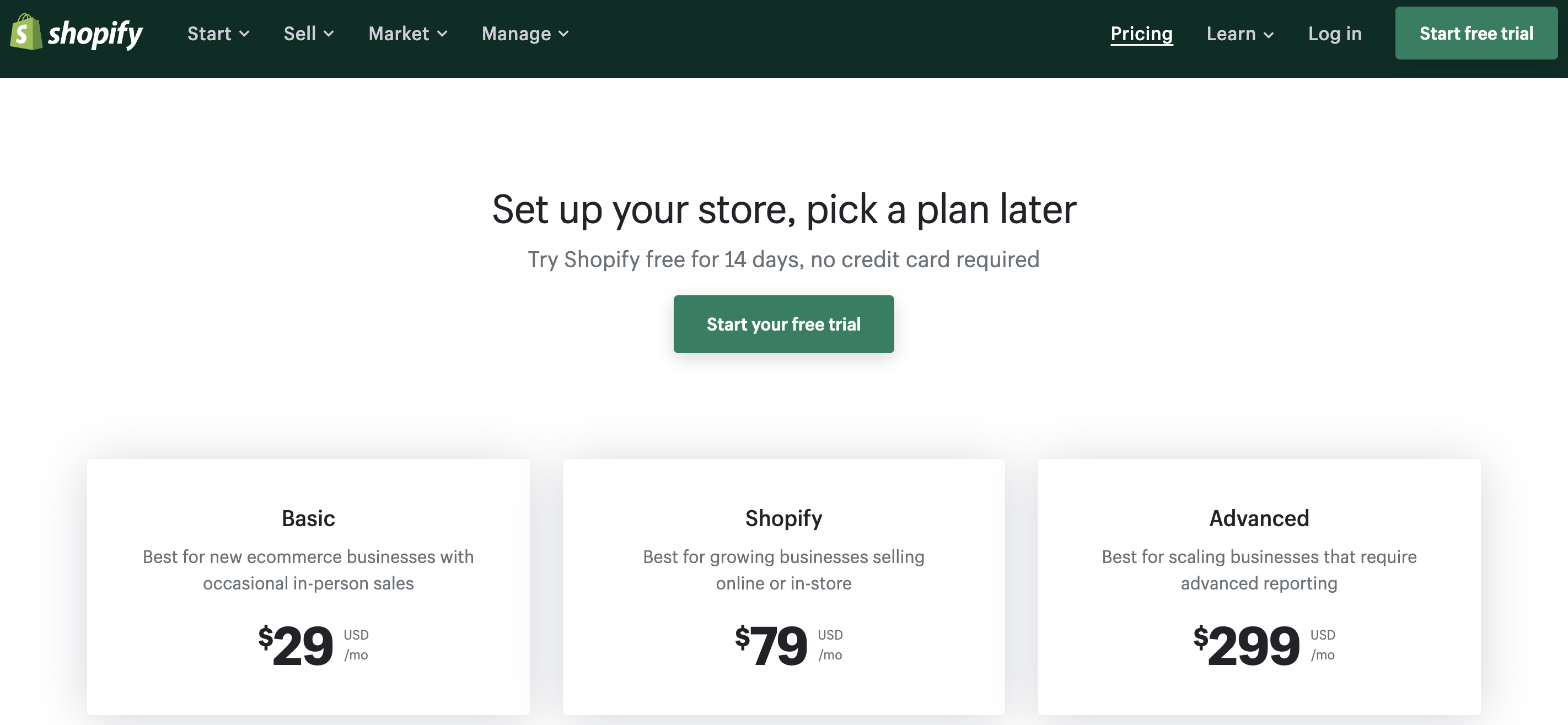 Shopify pricing