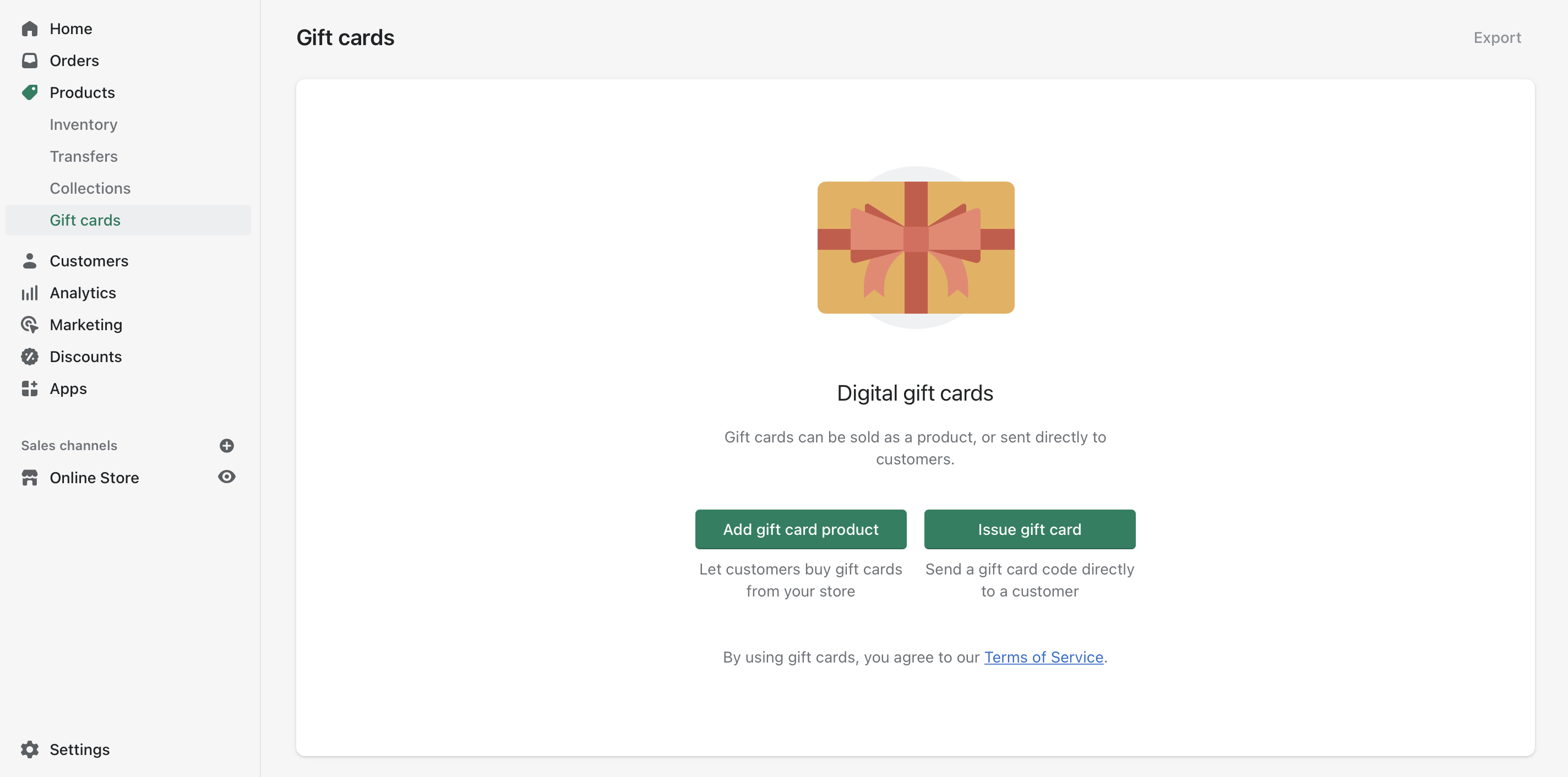Manage Shopify gift cards in admin